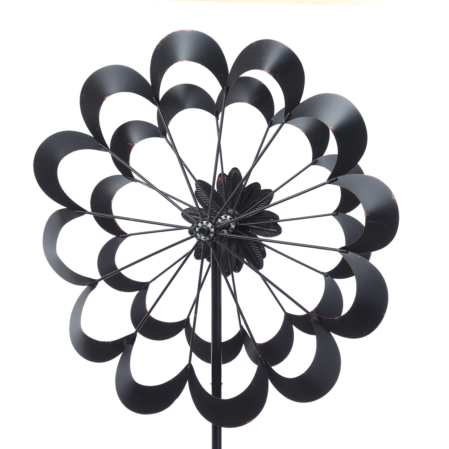 Doppel Windrad ANTIK - Gartendeko - Metall - Erdspieß - H: 1,80m - kupferfarben