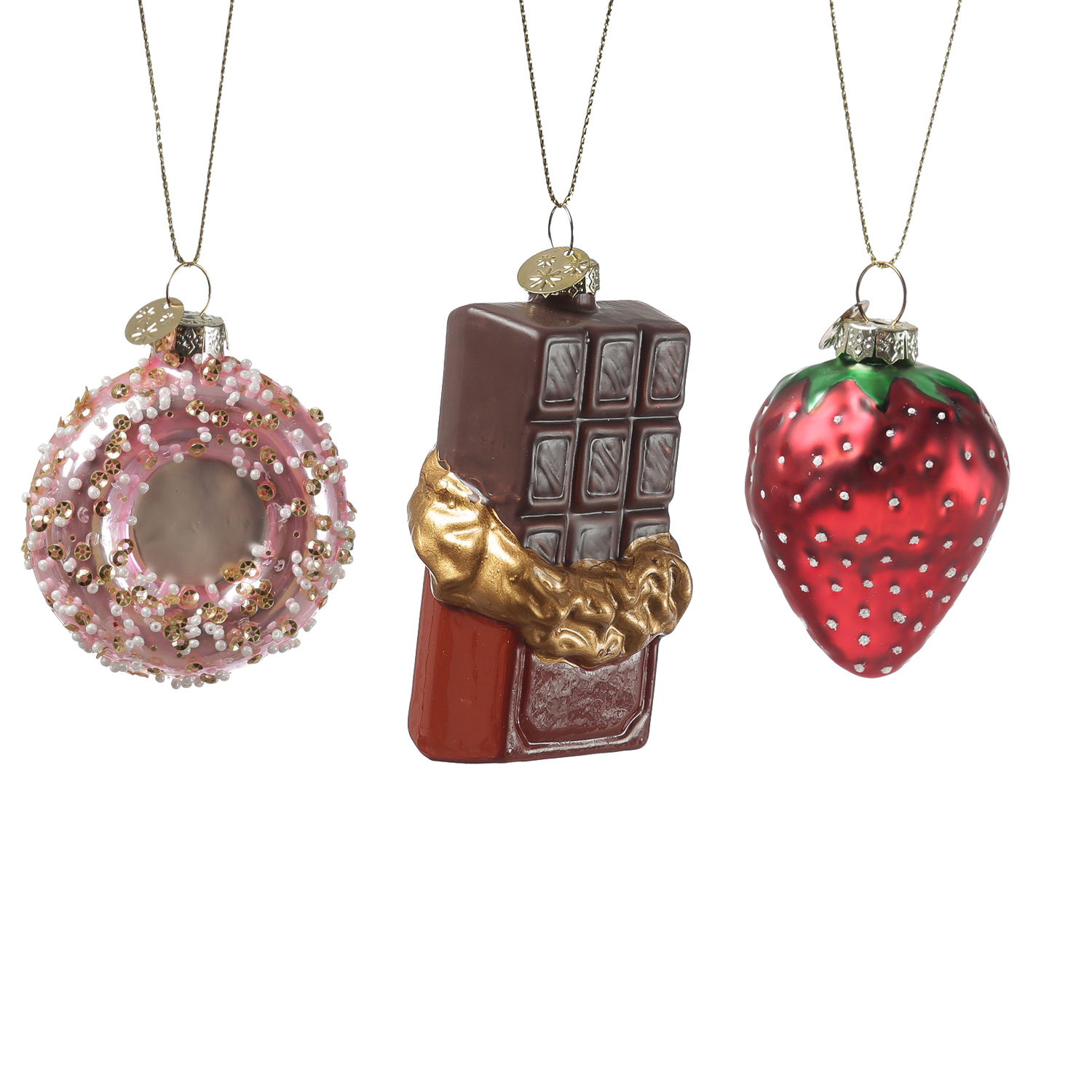 Weihnachtsbaumschmuck Donut/Erdbeere/Schokolade - Glas - Christbaumschmuck - 3er Set