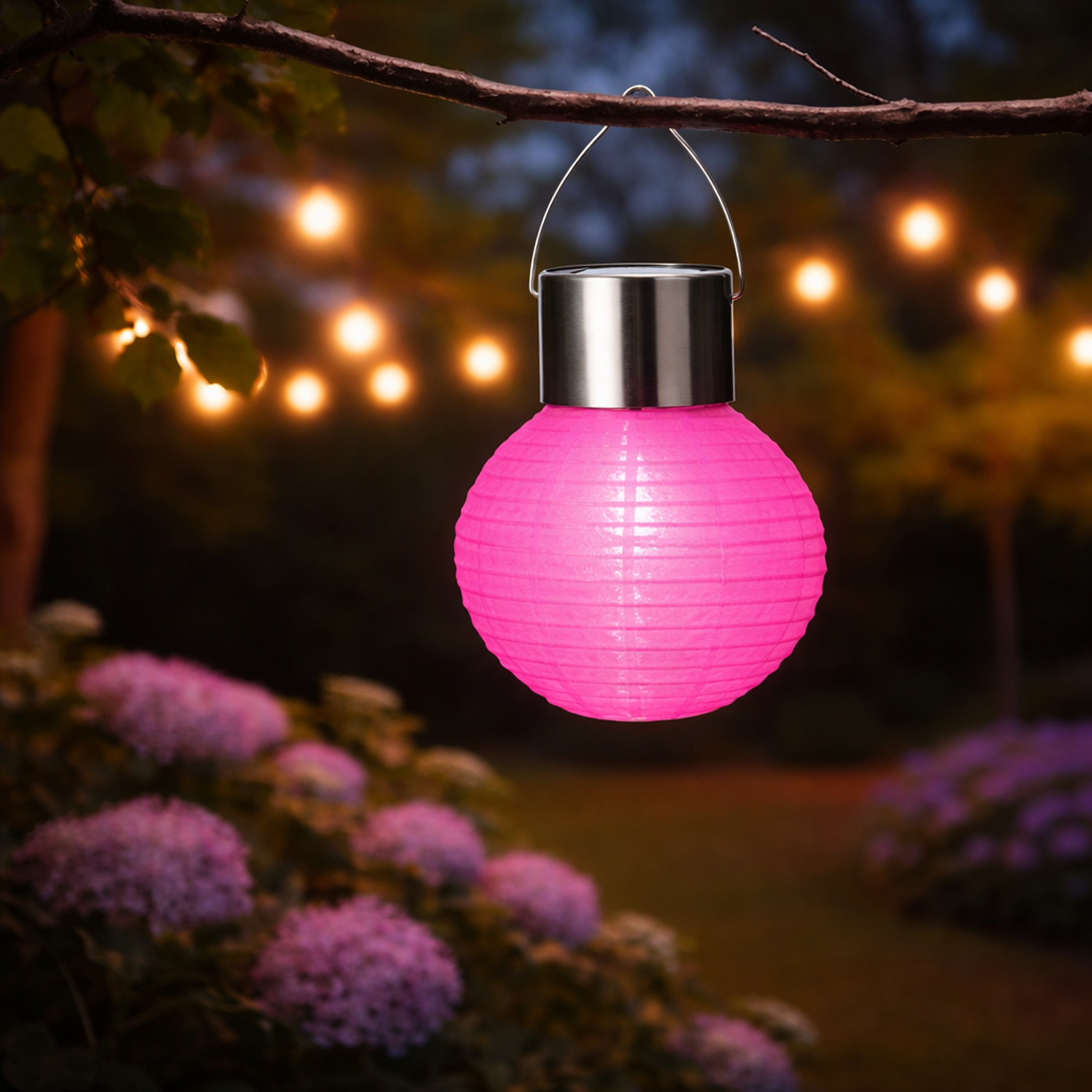 LED Solar Mini Lampion - kaltweiße LED - H: 9,5cm - D: 7cm - Lichtsensor - pink