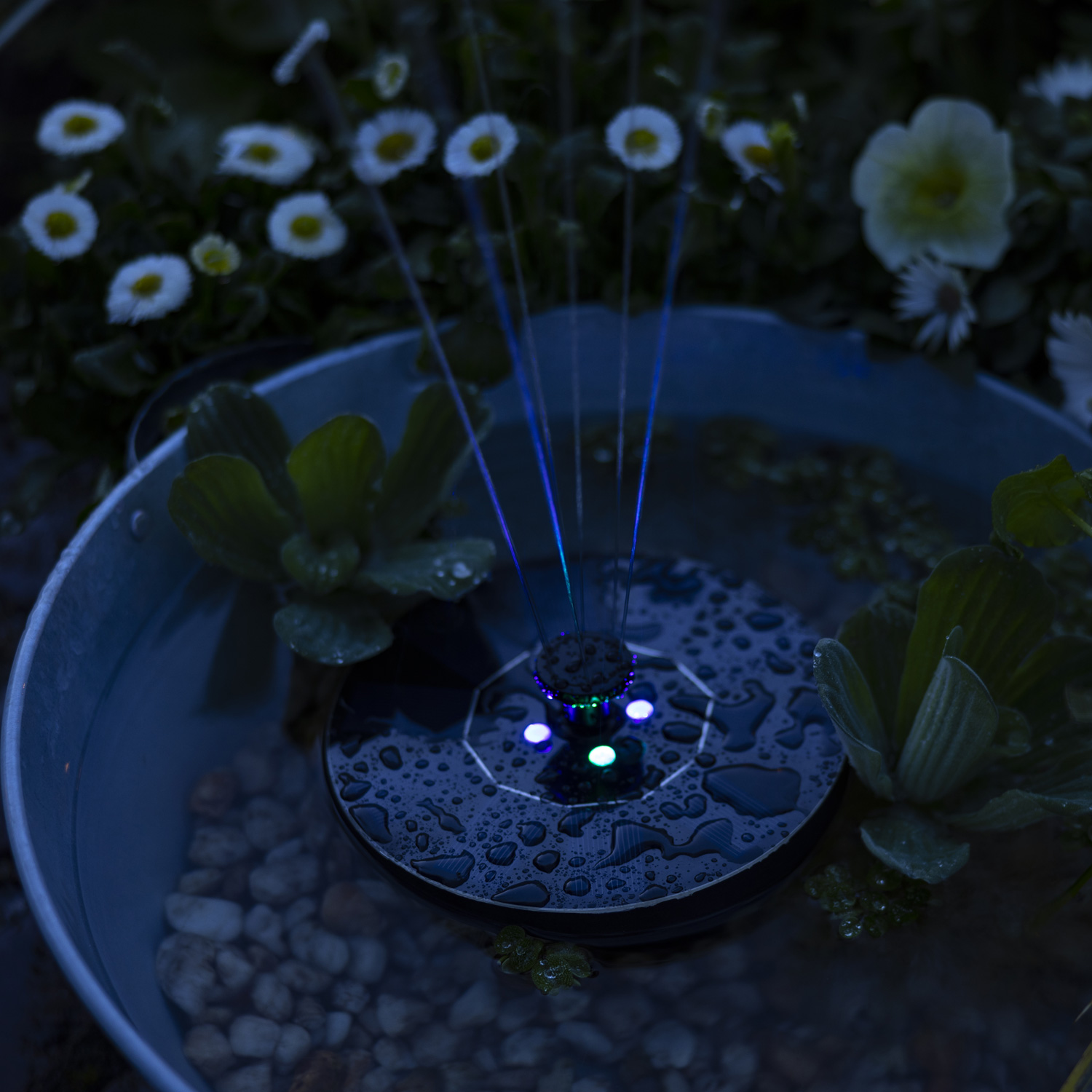 LED Solar Teichpumpe - schwimmende Fontäne - 4 farbwechselnde LED - Kunststoff - D: 16cm - schwarz