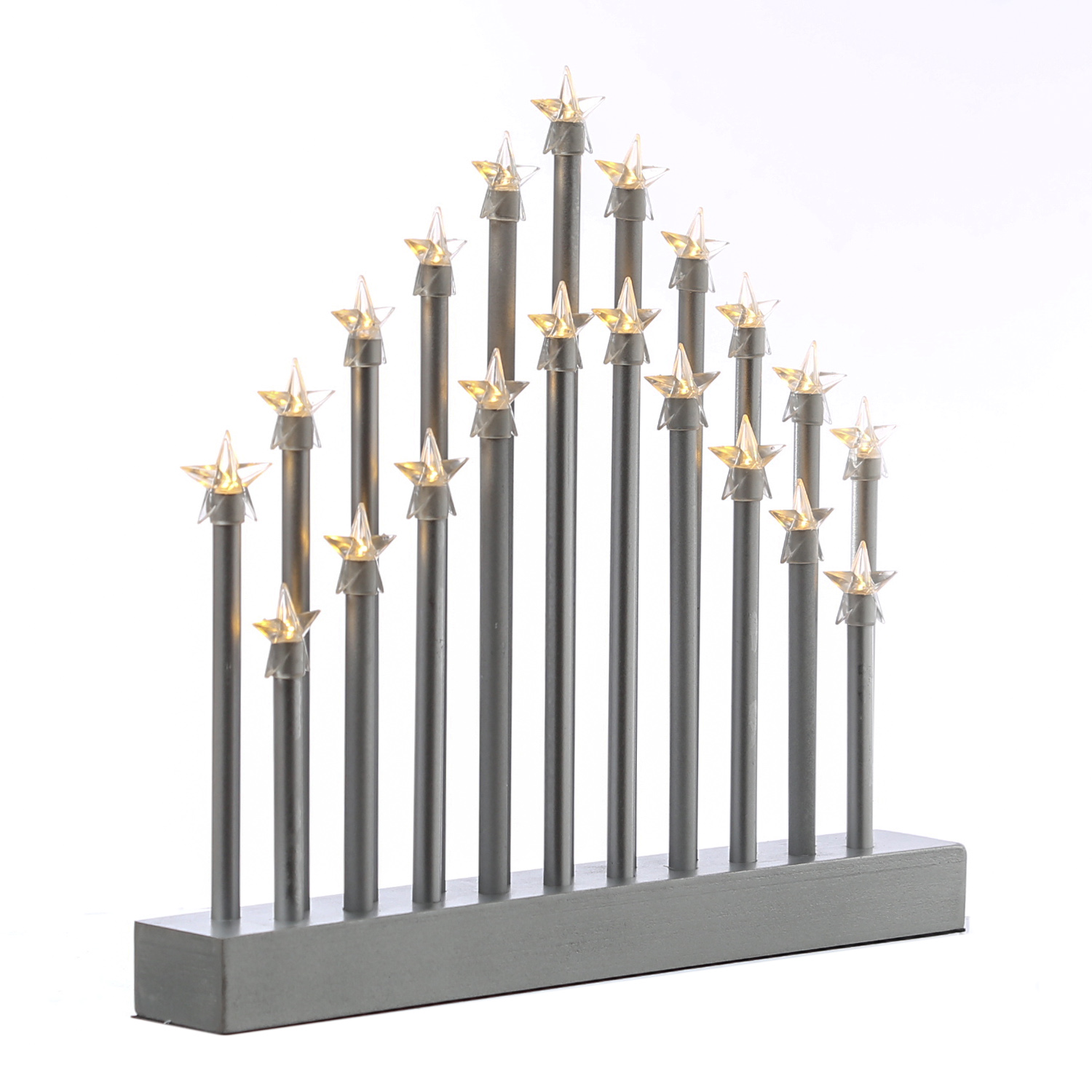 LED Fensterleuchter STERNE - 21 warmweiße LED - L: 26,5cm - H: 28,5cm - silber