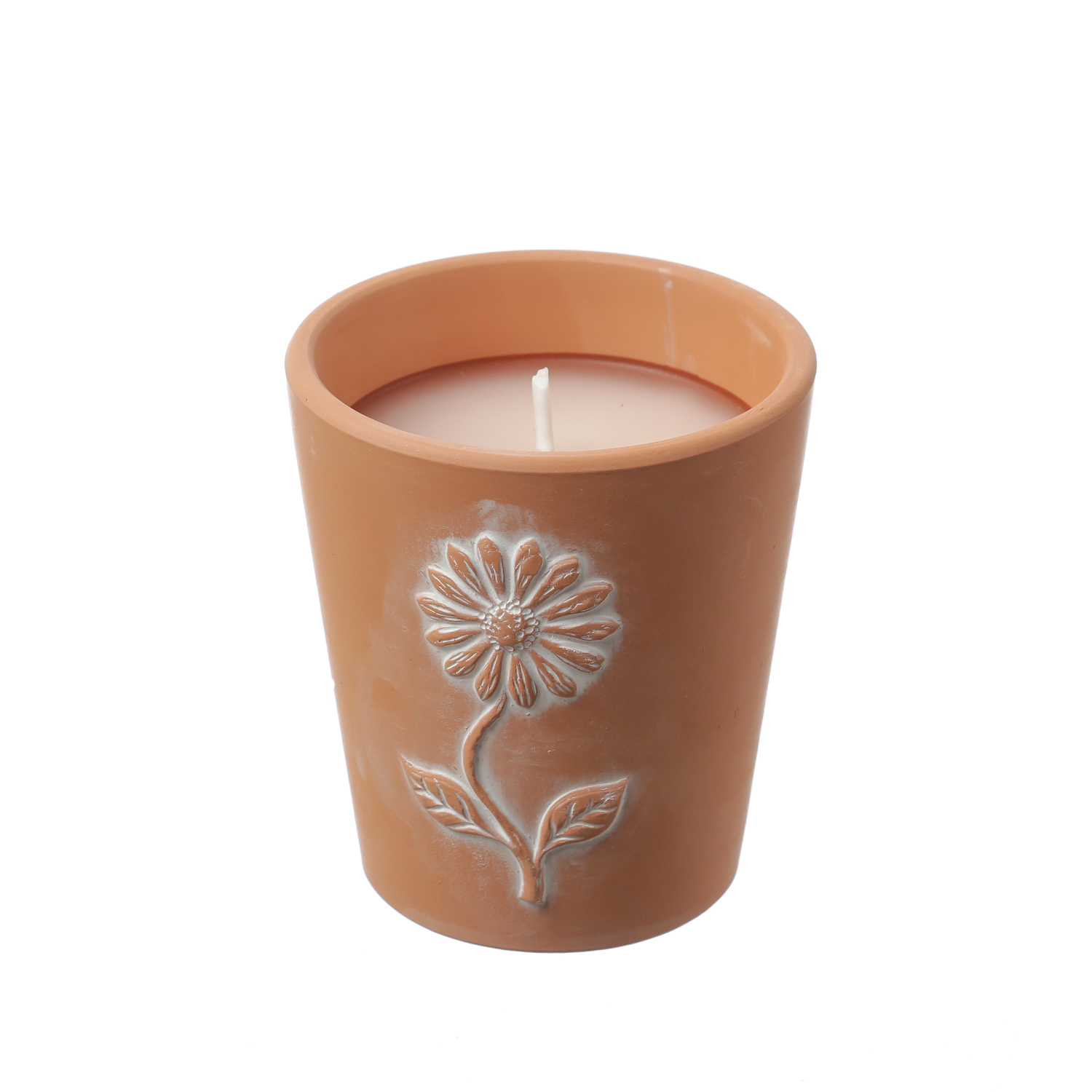 Duftkerze CITRONELLA - Outdoorkerze in Terrakotta Topf mit Blumenmuster - H: 11,5cm