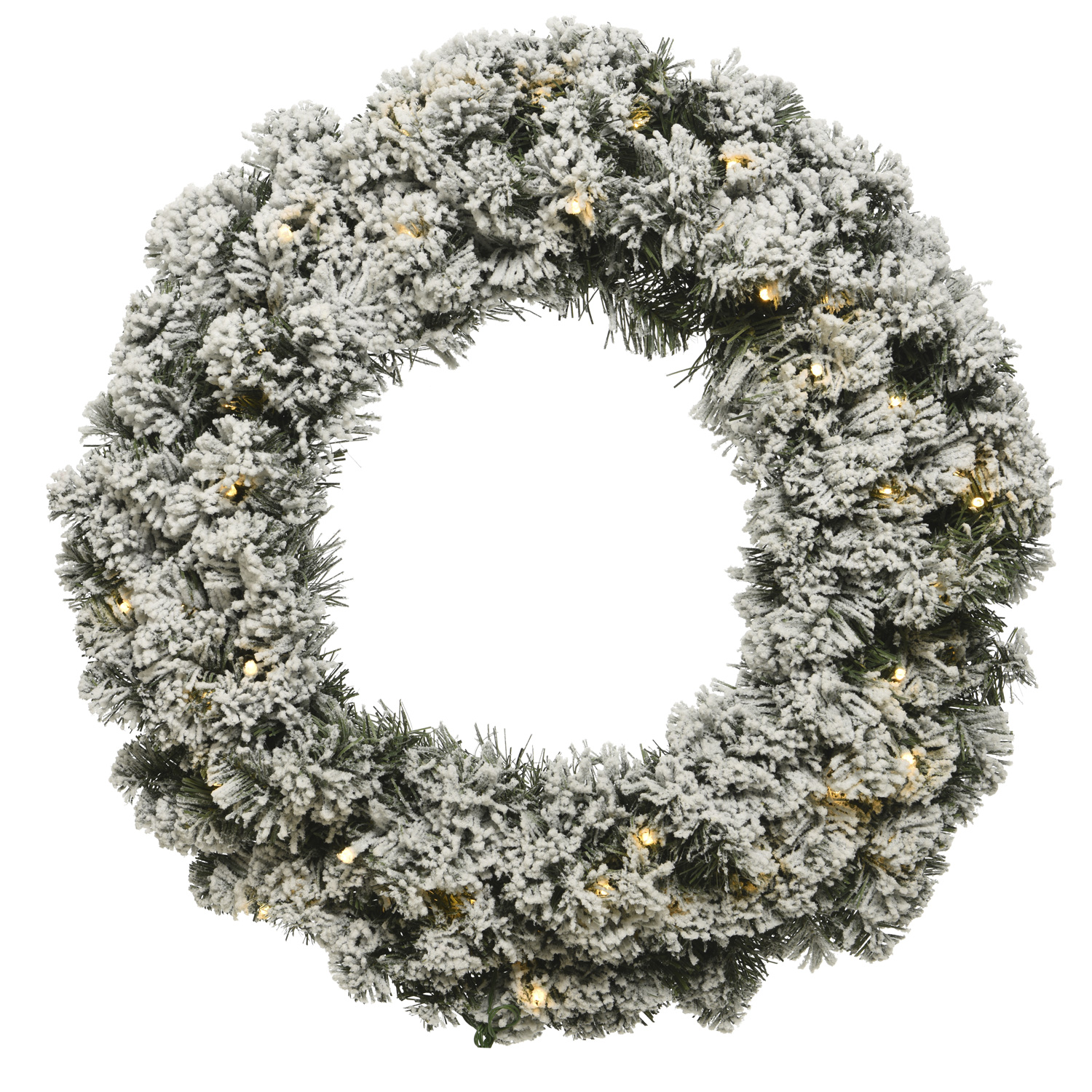 LED Tannenkranz - Schneeoptik - 40 warmweiße LED - D: 50cm - Timer - Batterie - grün, weiß