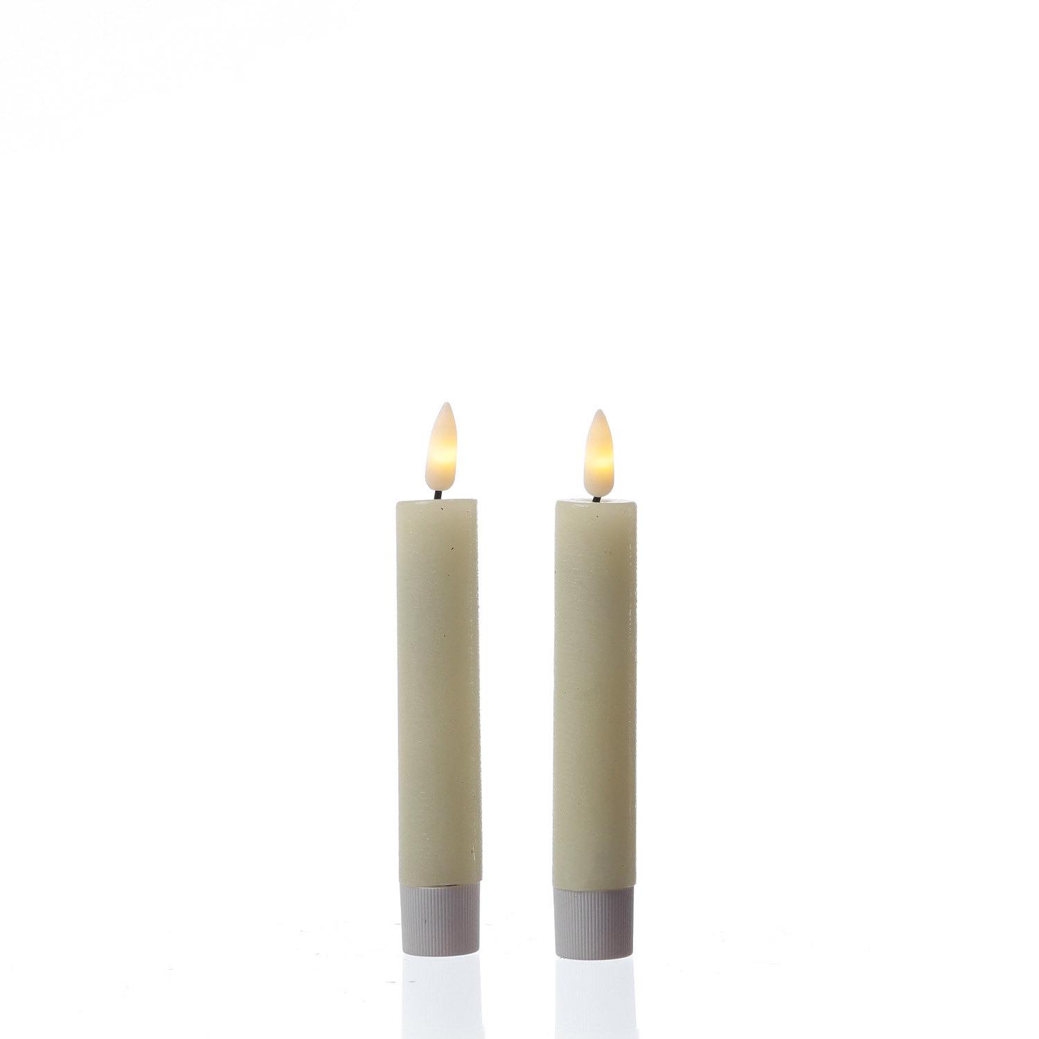 LED Stabkerzen LINA - Rustik-Optik - Echtwachs - 3D Flamme - H: 14cm - Timer - creme - 2er Set