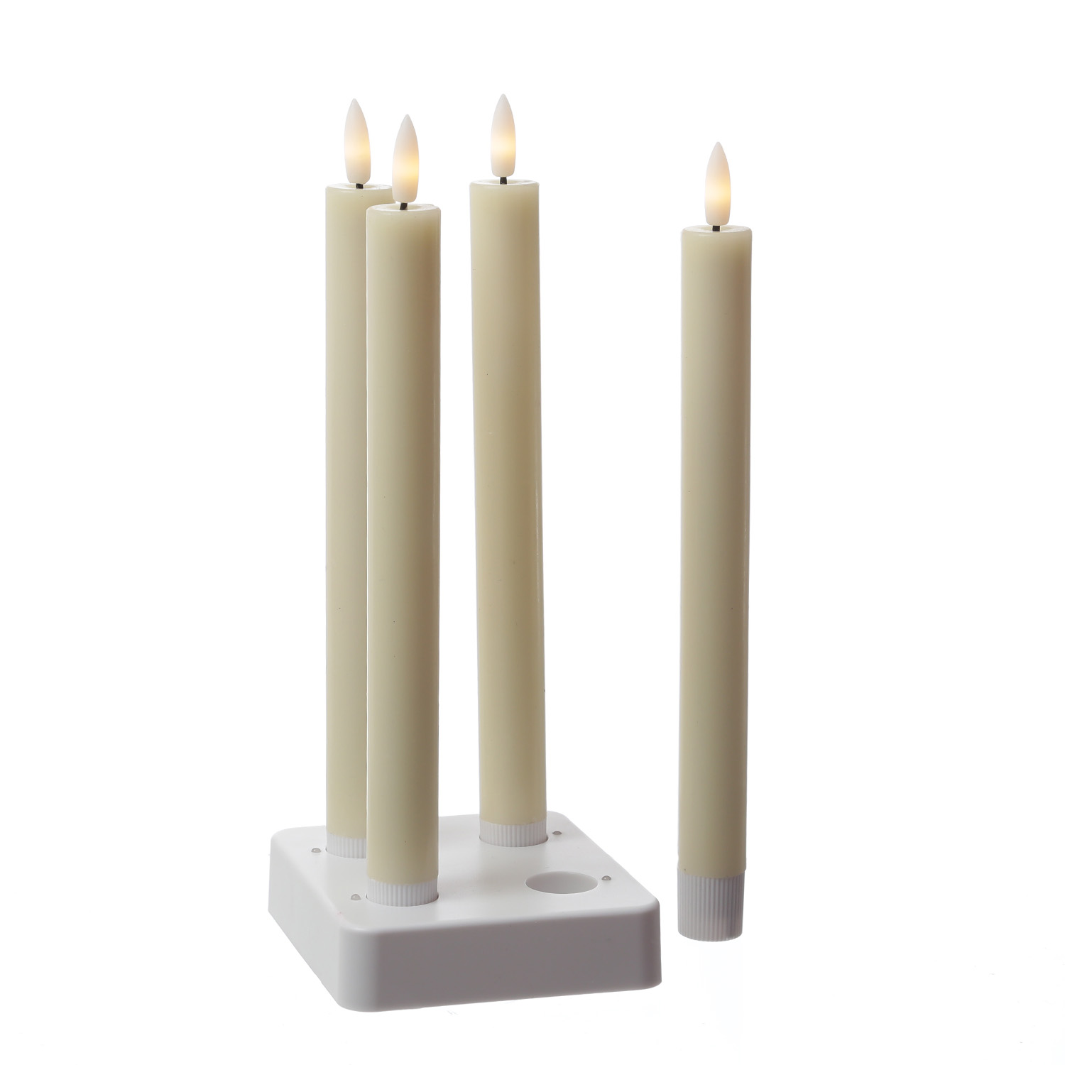 LED Stabkerzen LISA - Echtwachs - mit Ladestation - inkl. Fernbedienung - H: 25cm - creme - 4er Set