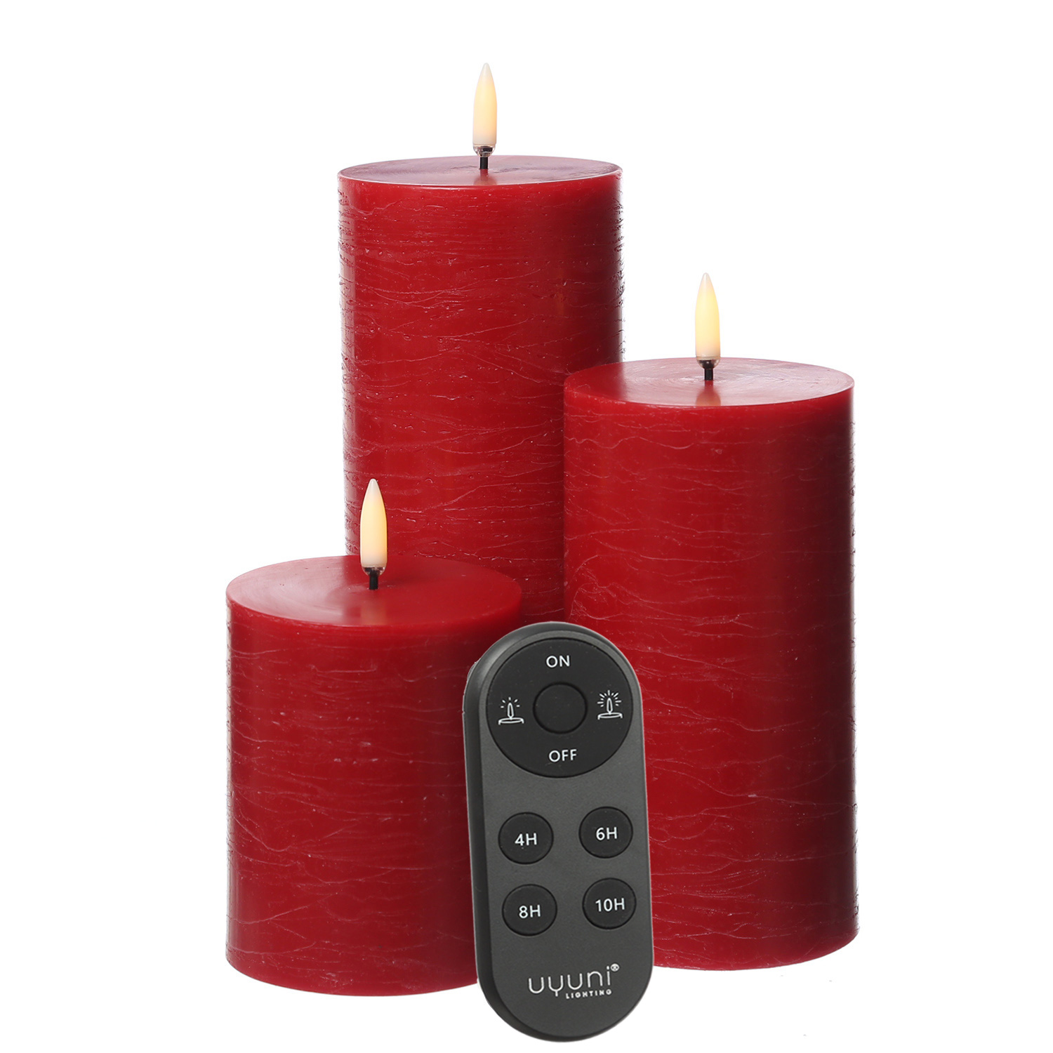 LED Kerzenset PIA - Rustik-Optik - 3 Größen - inkl. Batterien und Fernbedienung - rot - 3er Set