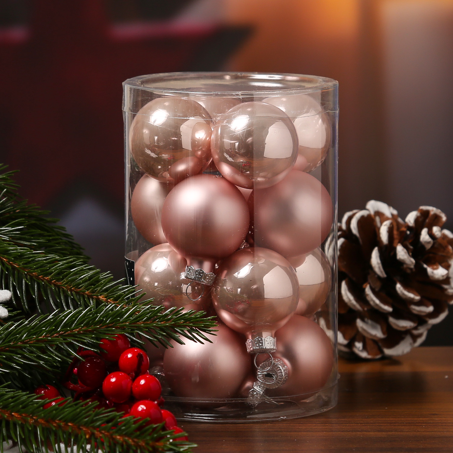 Christbaumkugel - Glas - D: 3,5cm - glänzend und matt - puderrosa - 16er Set Christbaumkugel - Glas - D: 3,5cm - glänzend und matt - puderrosa - 16er Set