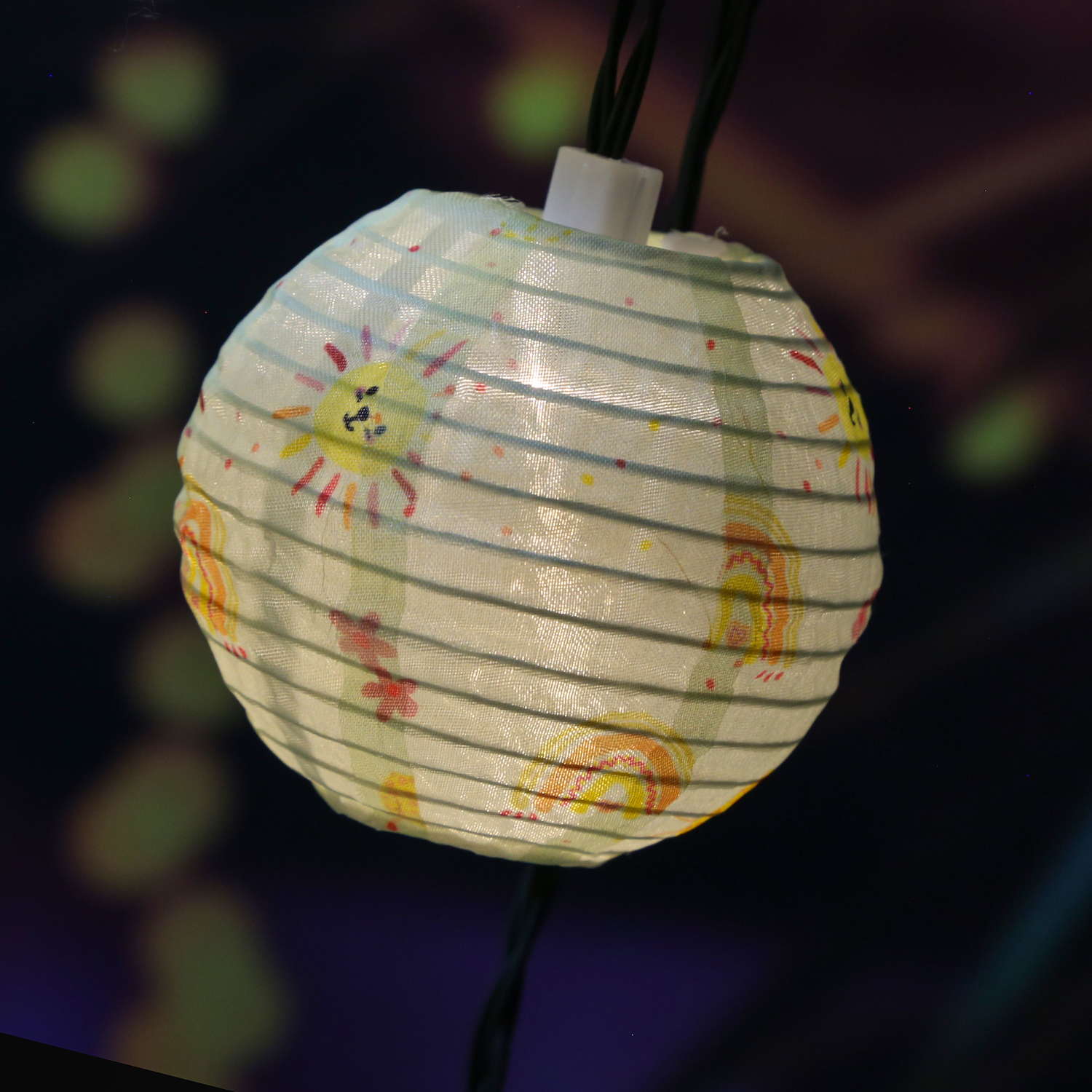 LED Solar Lichterkette LAMPION - Sonne und Blumen Motiv - 10 LED - L: 4,5m - Sensor - gelb