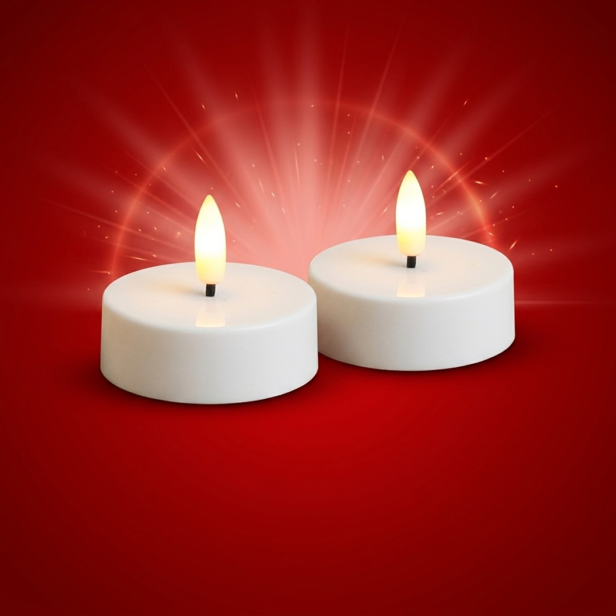 LED Maxi Teelichter - flackernde 3D Flamme - Kunststoff - Timer - D: 5,8cm - weiß - 2er Set