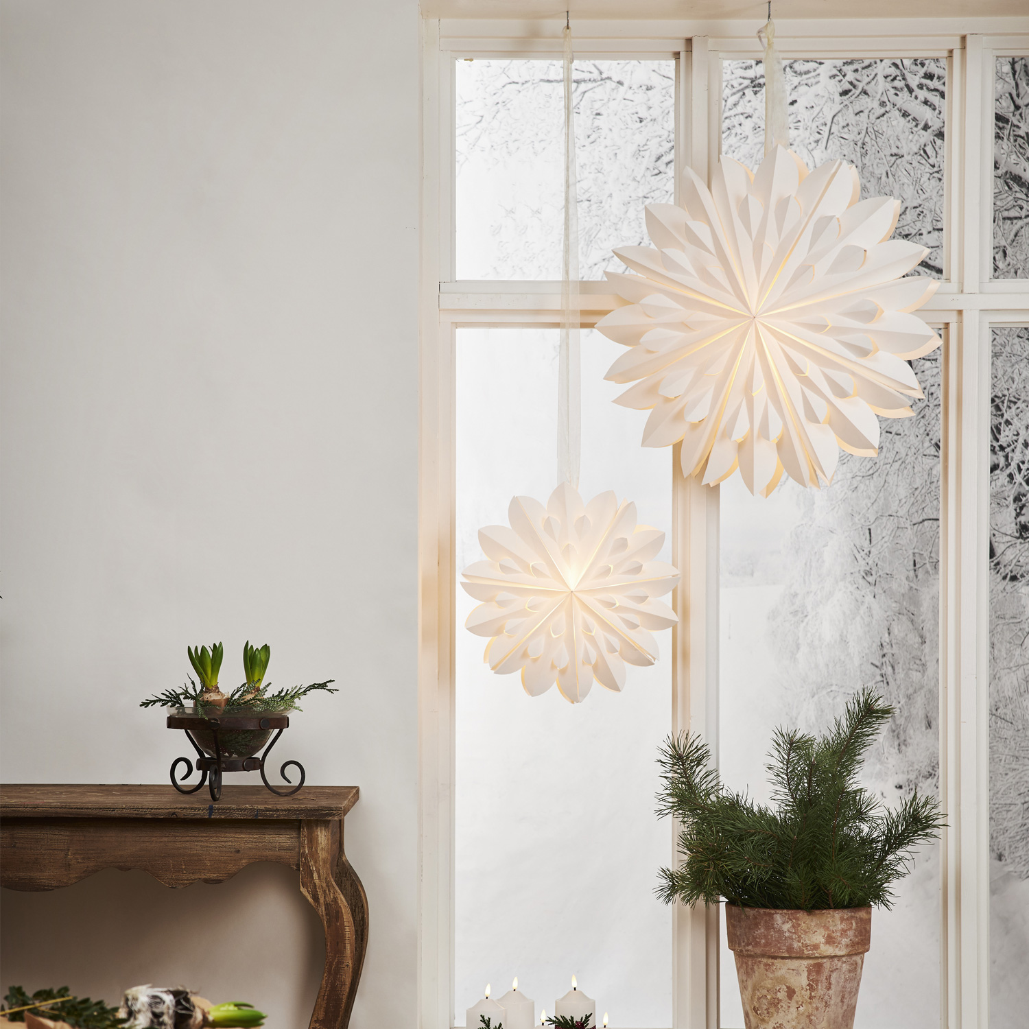 Papierstern Clipp - hängend - D: 40cm - mit Band - Papier - weiß