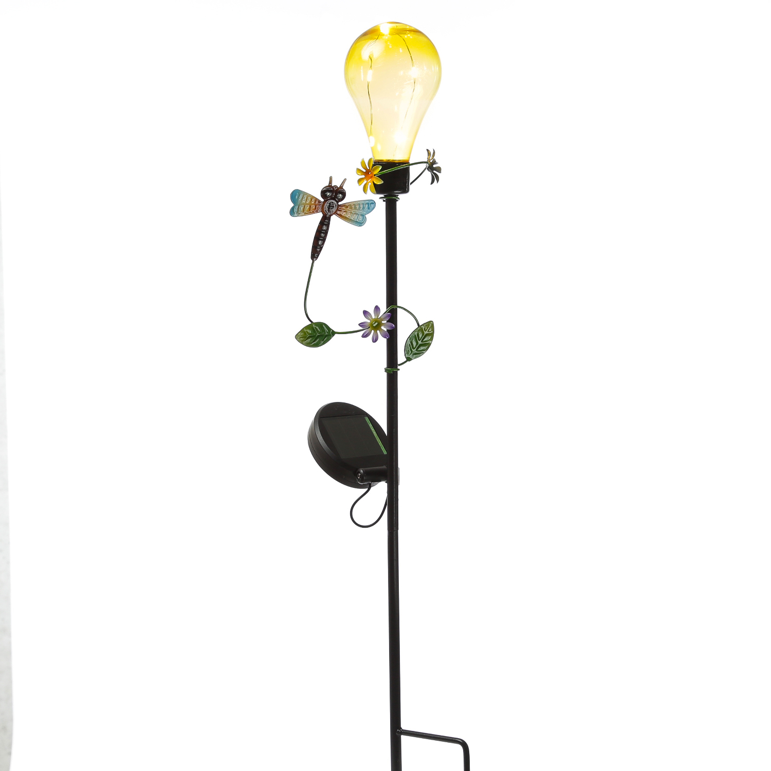 LED Solar Gartenstecker Glühbirne mit Libelle - 5 warmweiße LED - H: 84cm - Lichtsensor