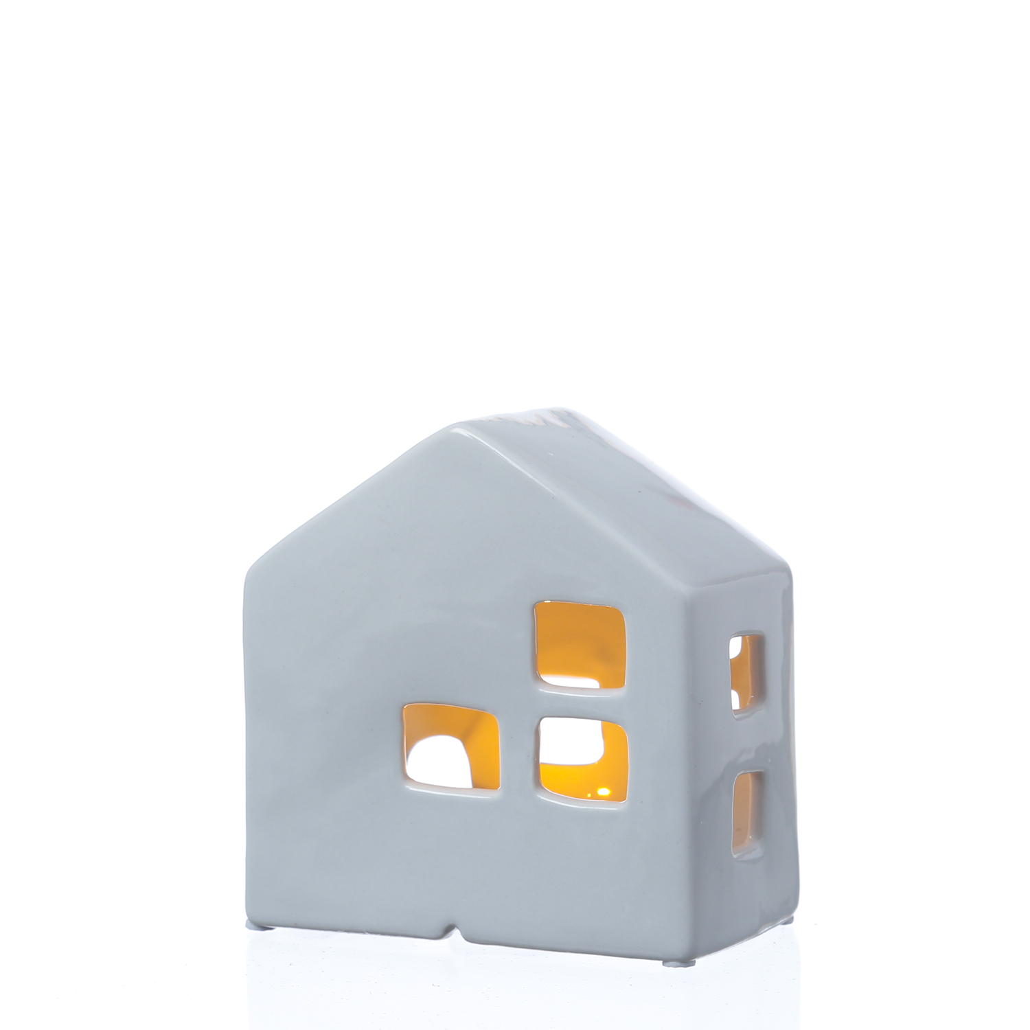 LED Haus - Porzellan Lichthaus - warmweiße LED - H: 13cm - inkl. Batterie - für Innen - weiß