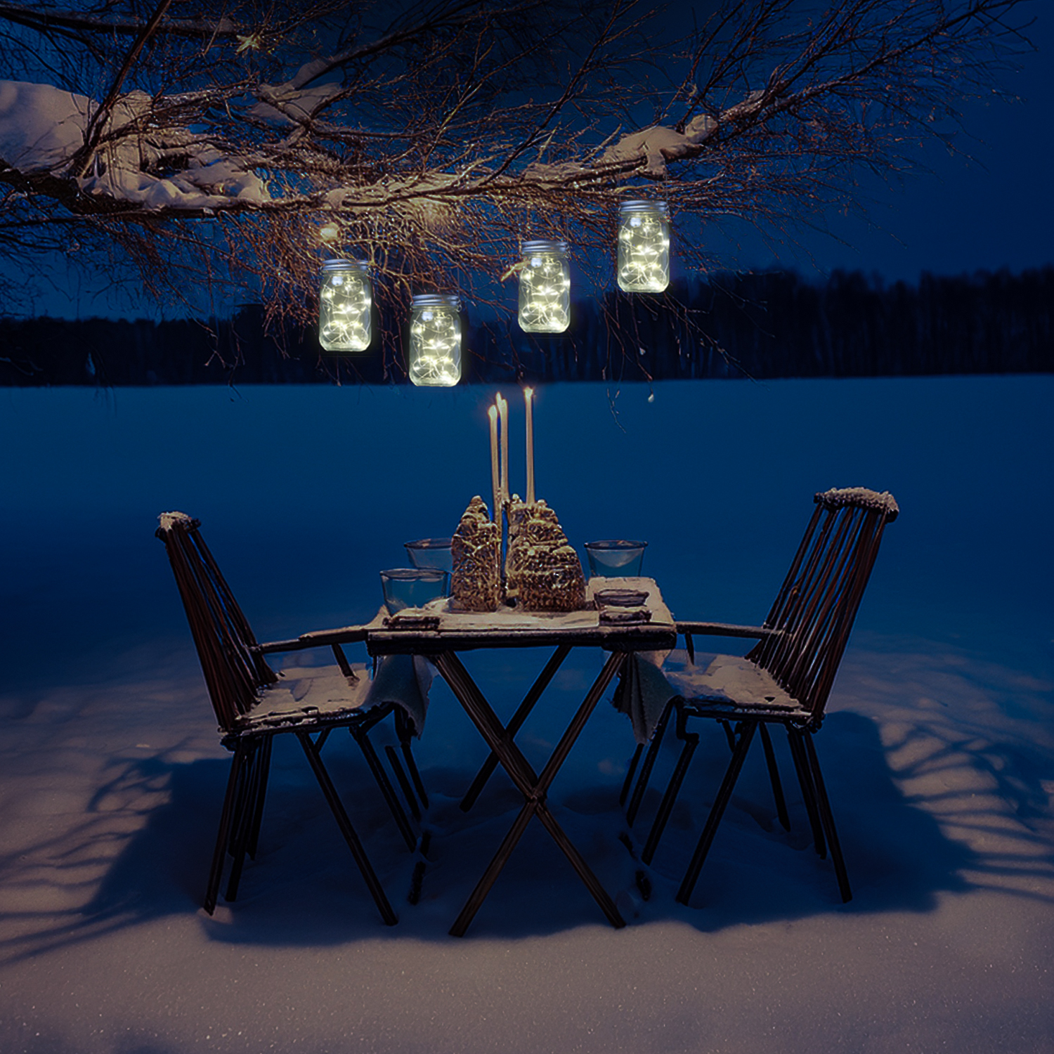 LED Solar Gläser - Windlichter mit Drahtlichterkette - Lichtsensor - H: 13cm - transparent - 2 Stück