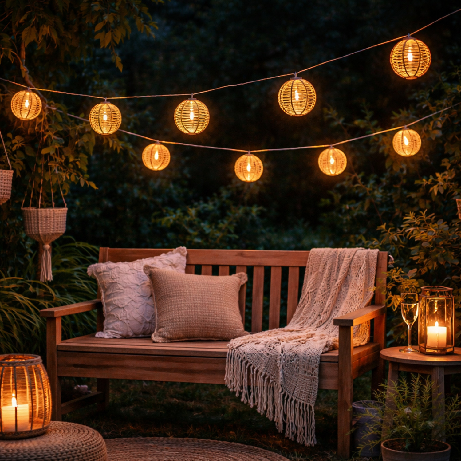 LED Solar Lichterkette Kugeln - 10 Kugeln in Rattanoptik - L: 2,7m - Timer - Lichtsensor - braun