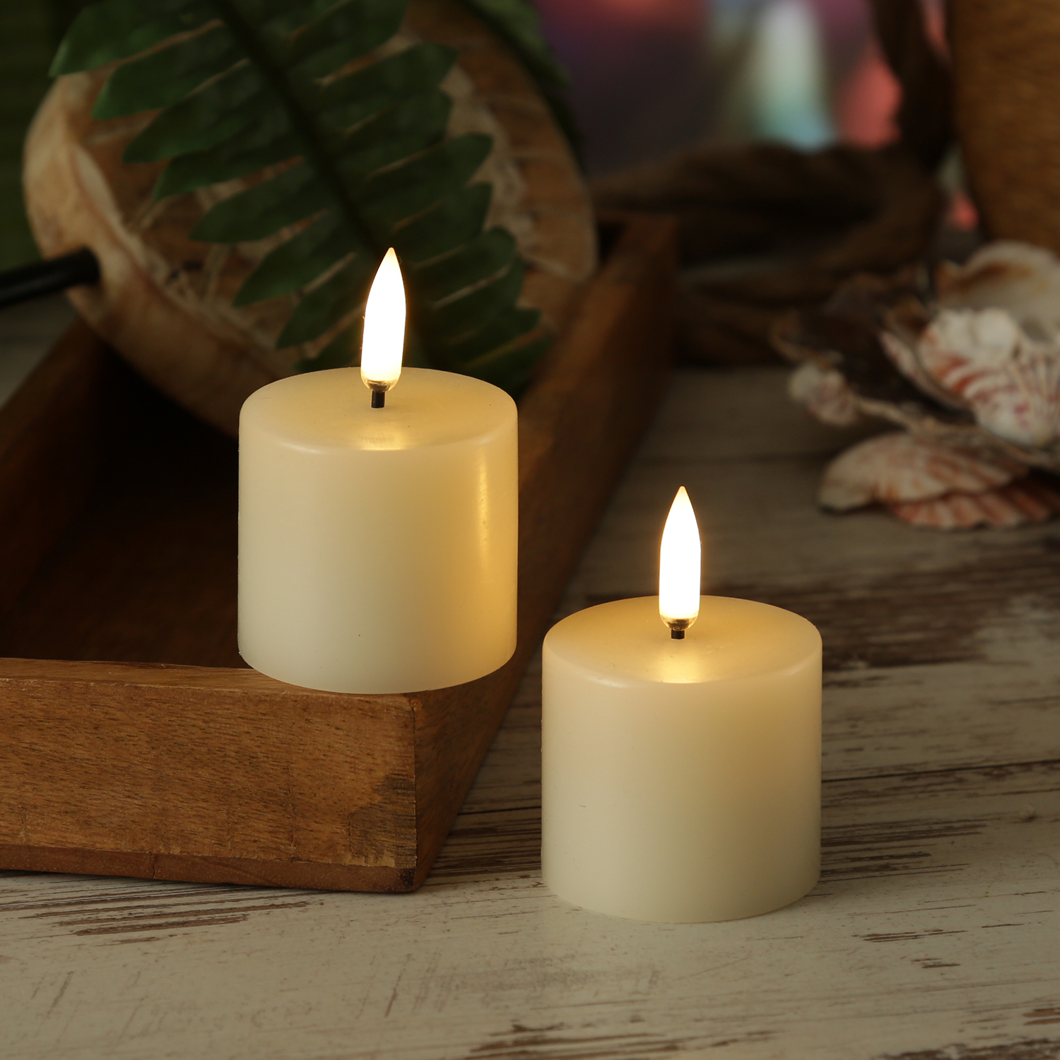 LED Mini Kerze THEA - Echtwachs - 3D Flamme - D: 5cm - H: 7,3cm - Timer - creme