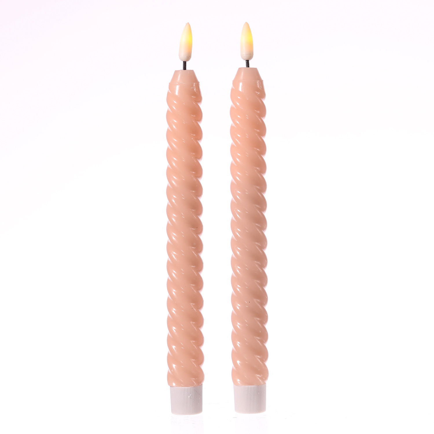 LED Stabkerzen SWIRL - Echtwachs - flackernde 3D Flamme - H: 25cm - Timer - rosa - 2er Set