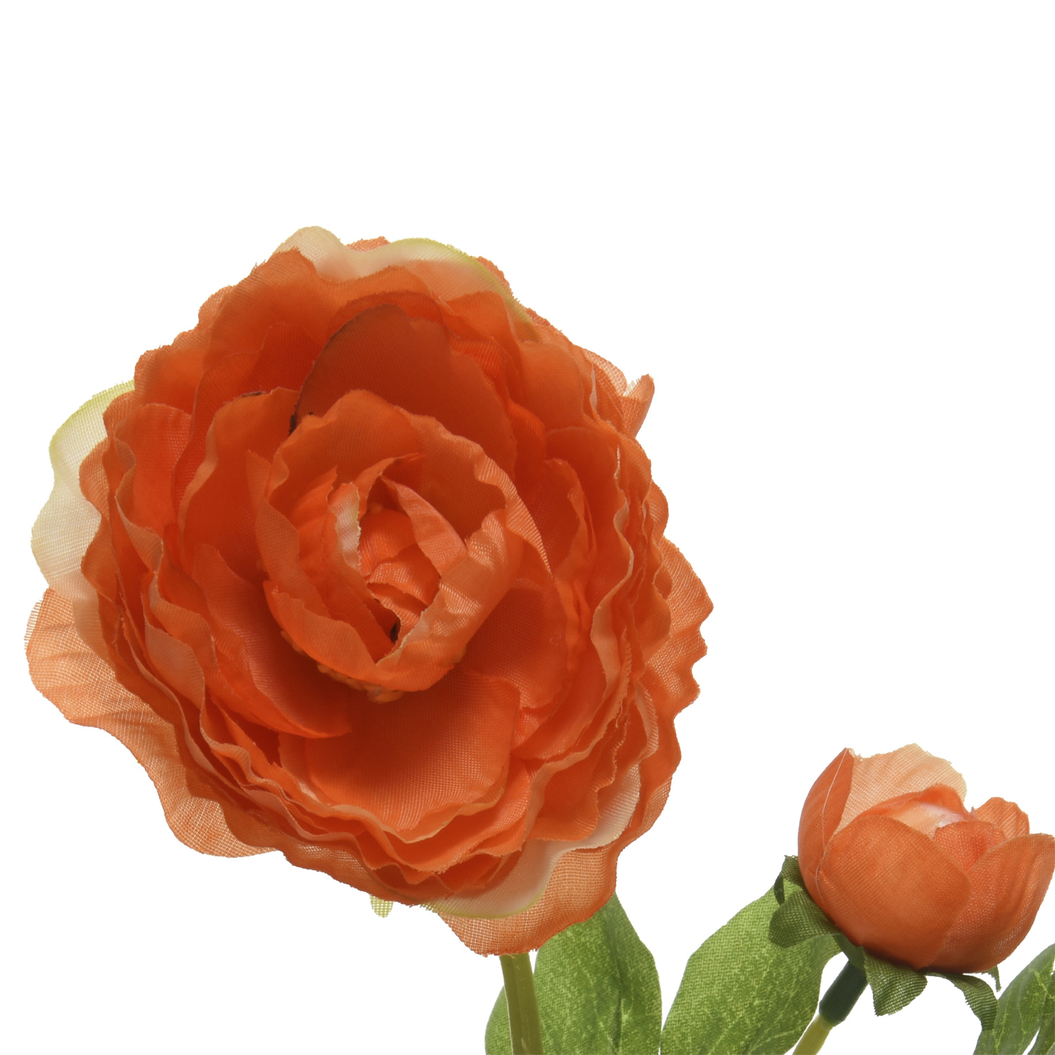 Ranunkel mit Blüte und Knospe am Stiel - Kunstblume - H: 57cm - orange