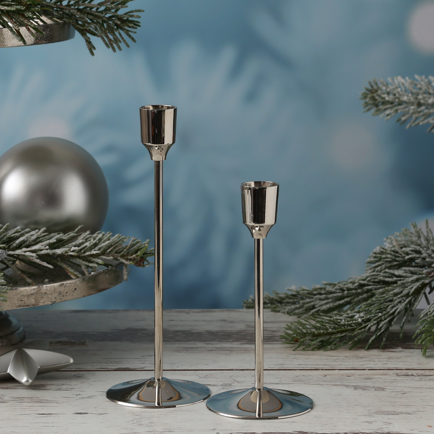 Stabkerzenhalter - Kerzenständer - Metall - H: 15,5cm - D: 7cm - silber Stabkerzenhalter - Kerzenständer - Metall - H: 15,5cm - D: 7cm - silber