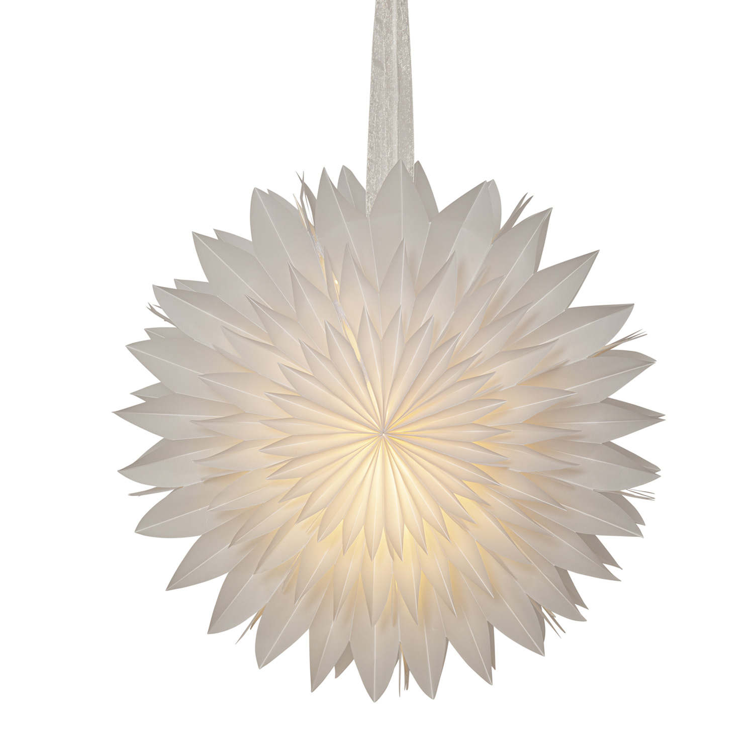 Papierstern EISBLUME - hängend - D: 50cm - mit Band - weiß