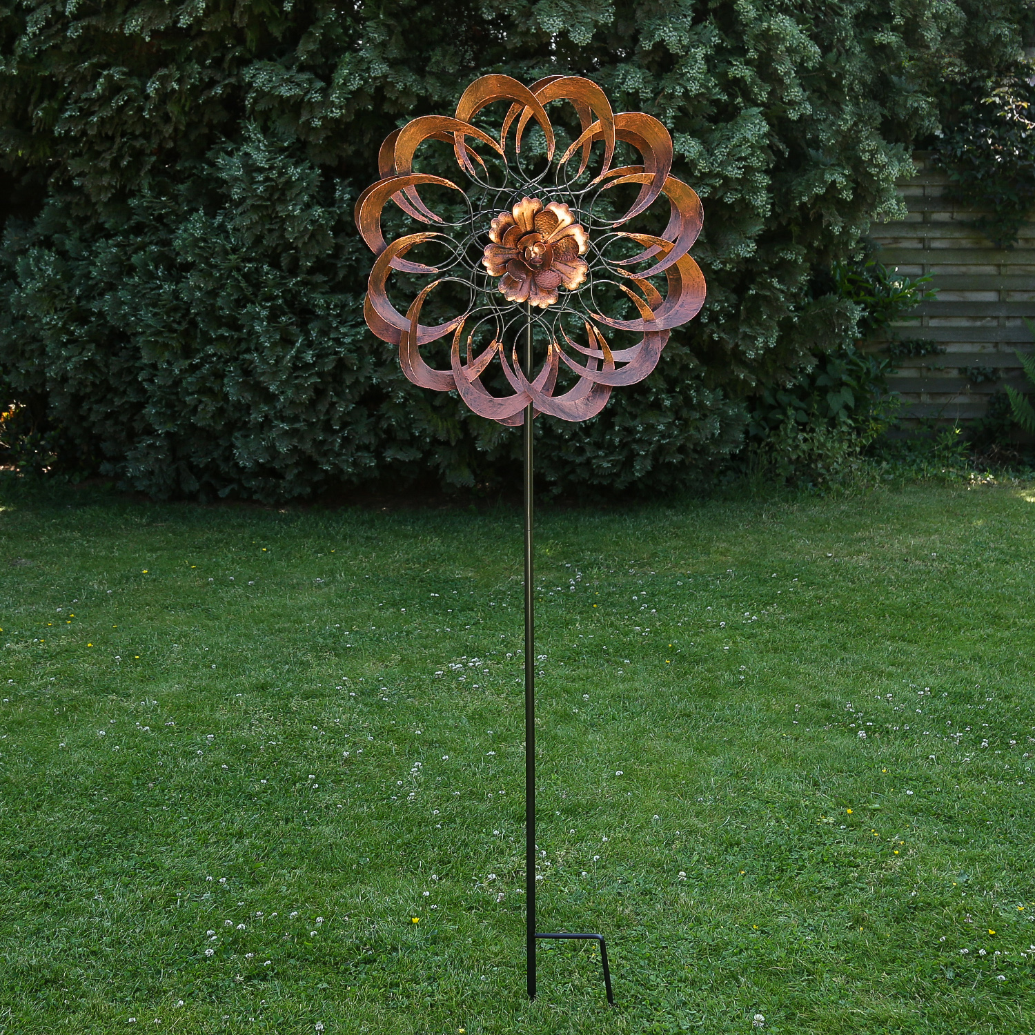Doppel Windrad ANTIK - Gartendeko - Metall - Erdspieß - H: 1,80m - kupferfarben