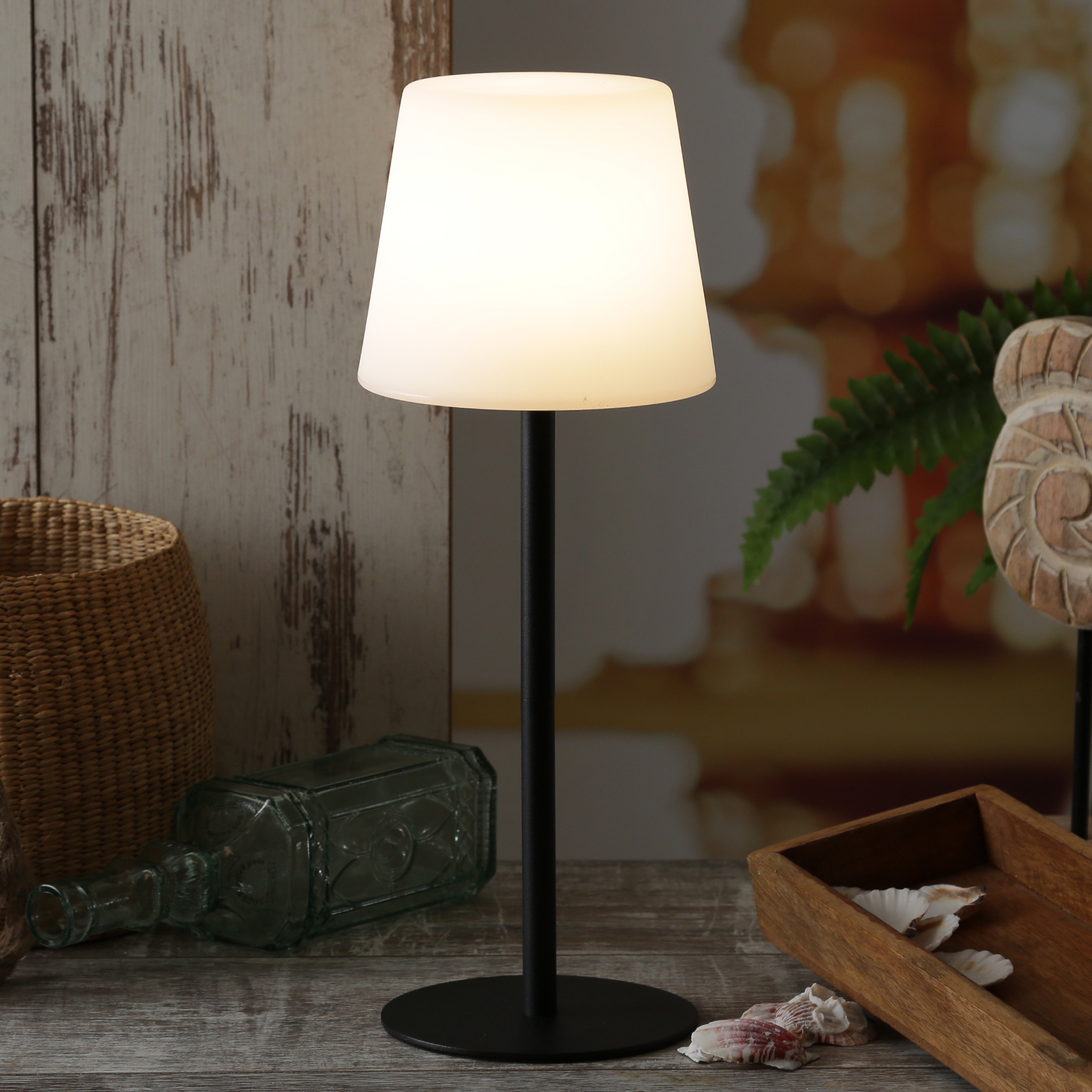 LED Garten Tischlampe - 4 Helligkeitsstufen - 2 Höhen - H: 40cm - wiederaufladbar per USB - f. Außen