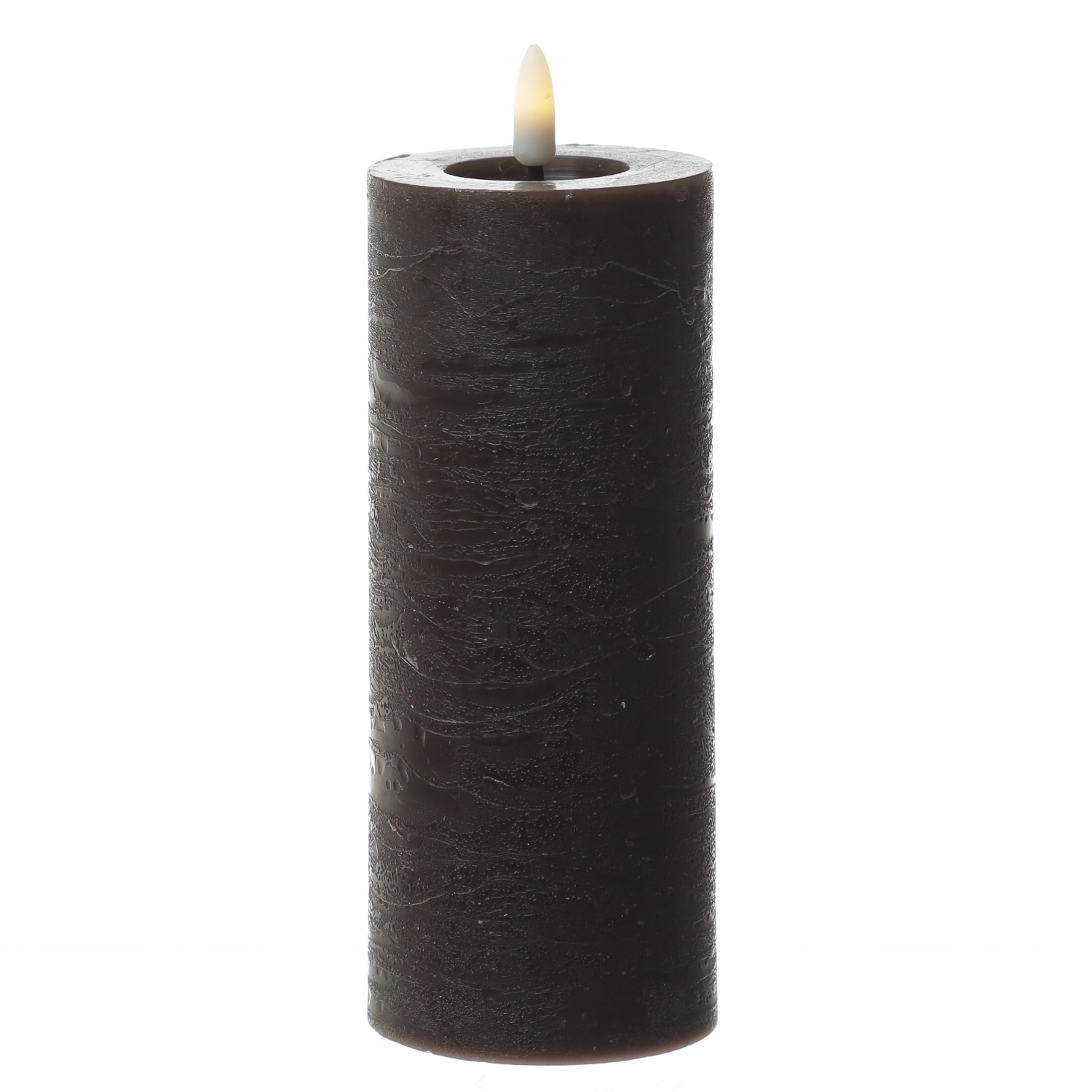 LED Kerze LINA - Rustik-Optik - Echtwachs - 3D Flamme - H: 19cm - D: 7cm - Batterie - Timer - braun