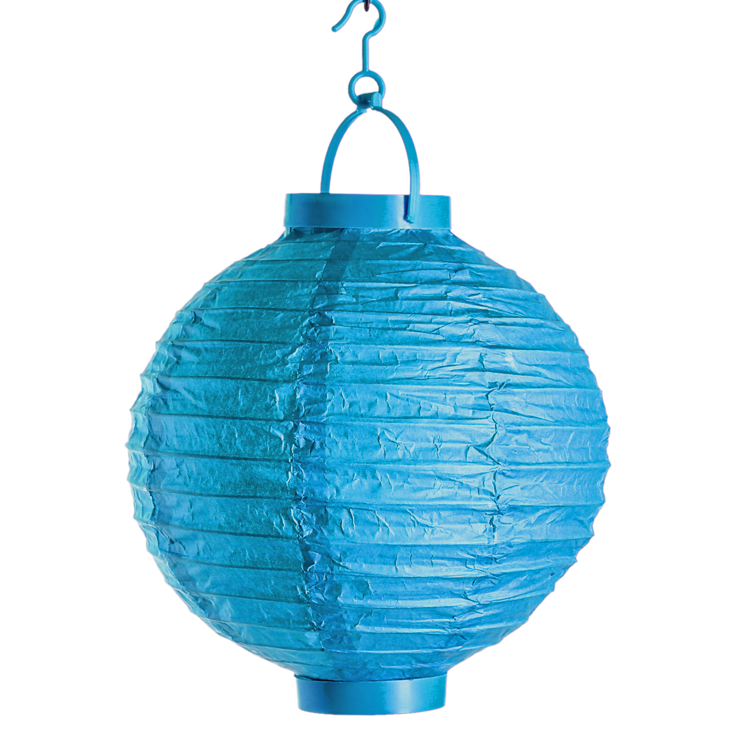 LED Solar Lampion - kaltweiße LED - H: 23cm - D: 20cm - Lichtsensor - blau