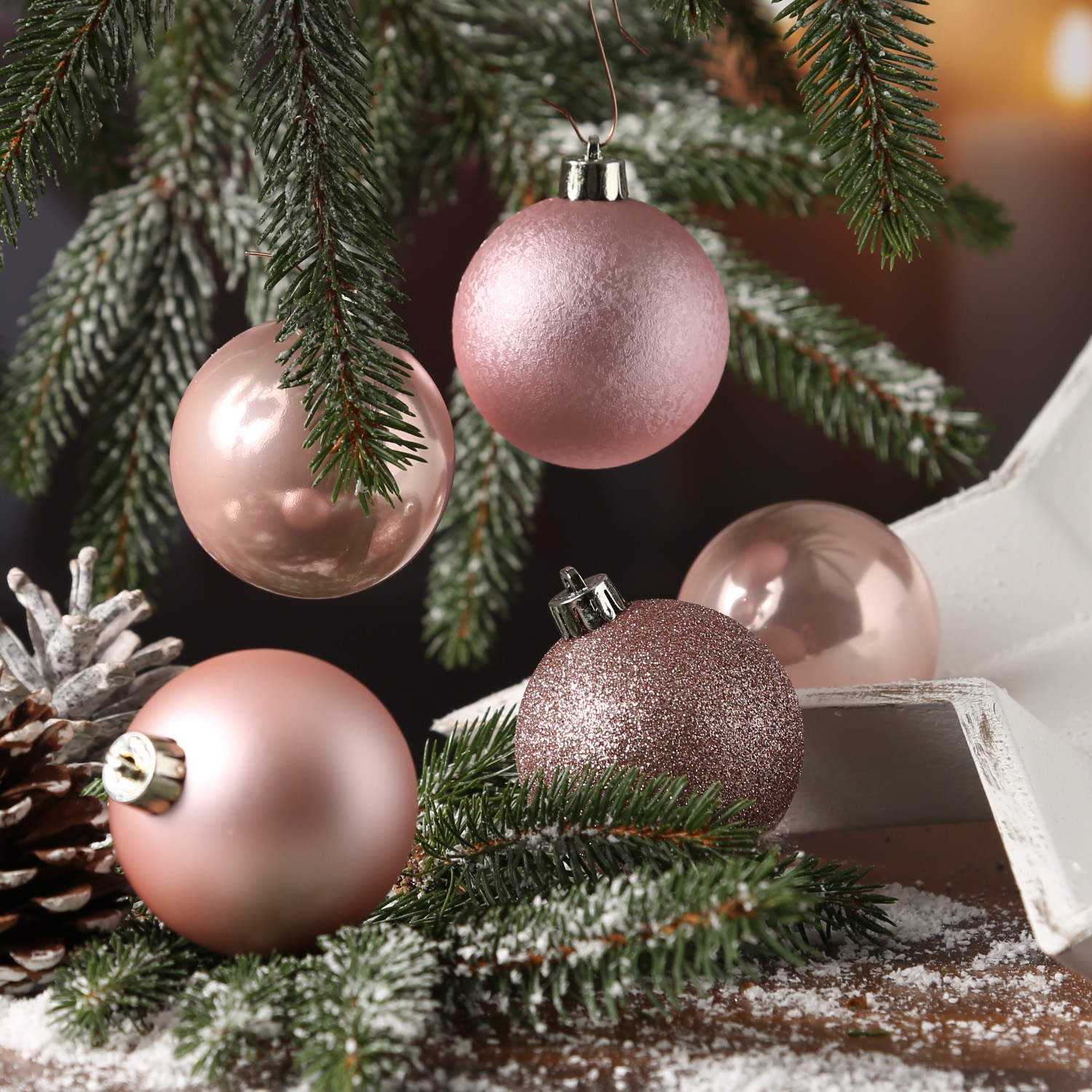 XXX Christbaumkugel - bruchfest - D: 6cm - glänzend, matt, glitzernd, gemustert - puderrosa - 30er Set