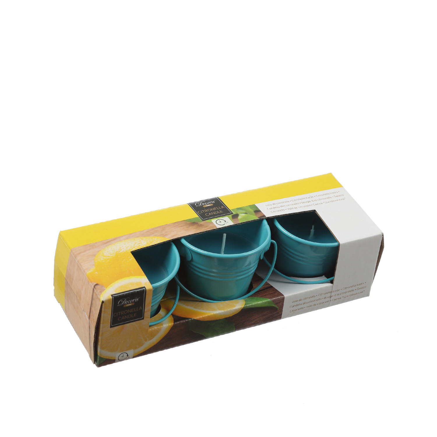 Duftkerzen CITRONELLA - Outdoor Kerzen im Metalleimer - H: 5,5cm - türkisblau - 3er Set