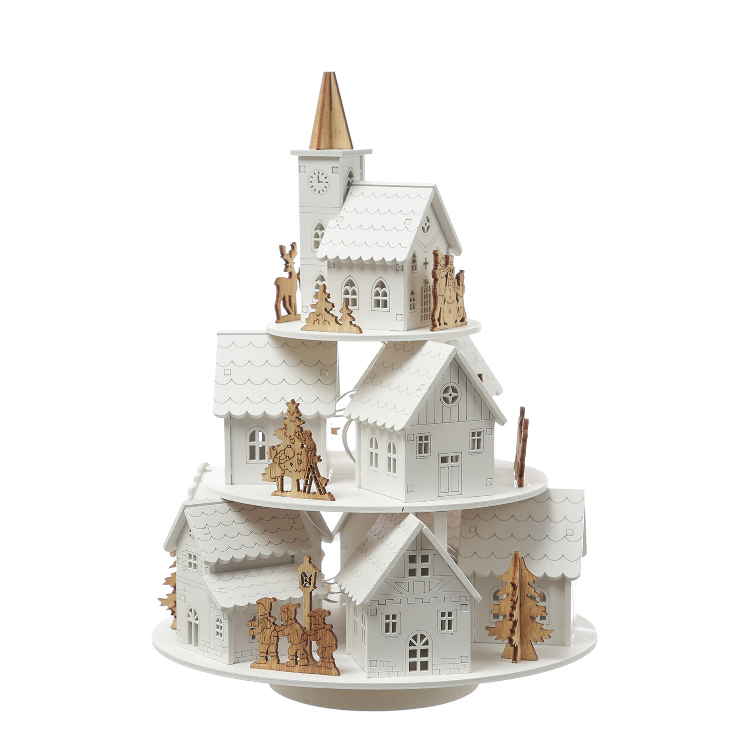 LED Weihnachtsdorf mit Musik - beleuchtete Winterlandschaft - Spieluhr - H: 29cm - Timer - weiß