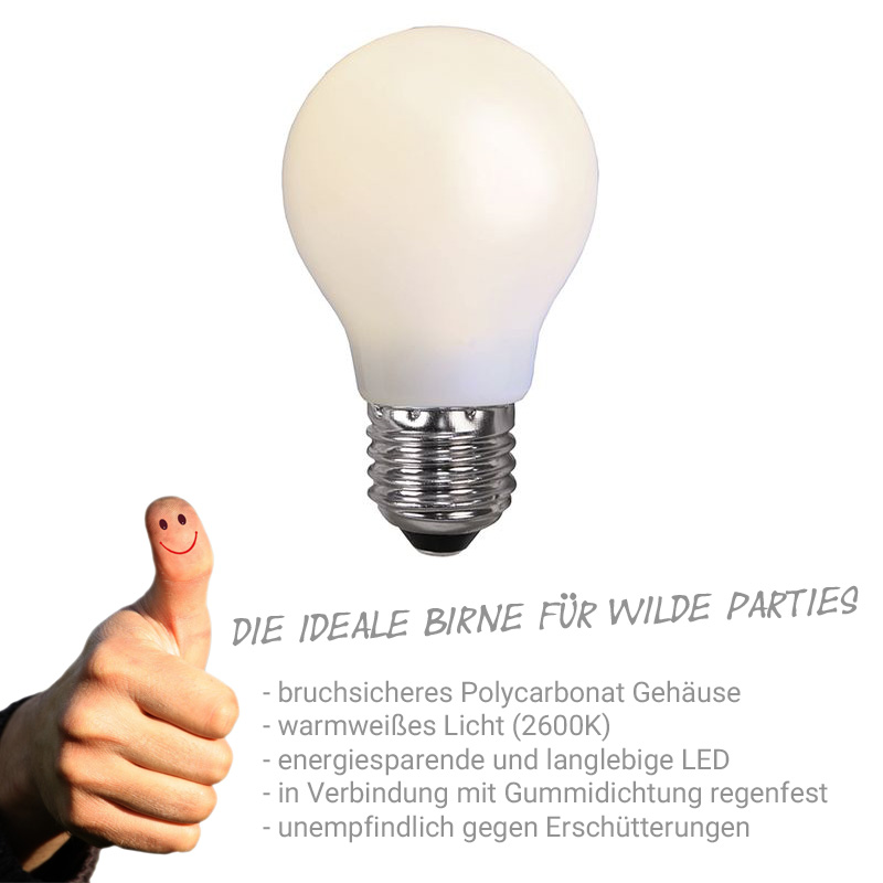 Illu-/Partylichterkette 40m | Außenlichterkette | Made in Germany | 60 x bruchfeste, opale LED Lampen