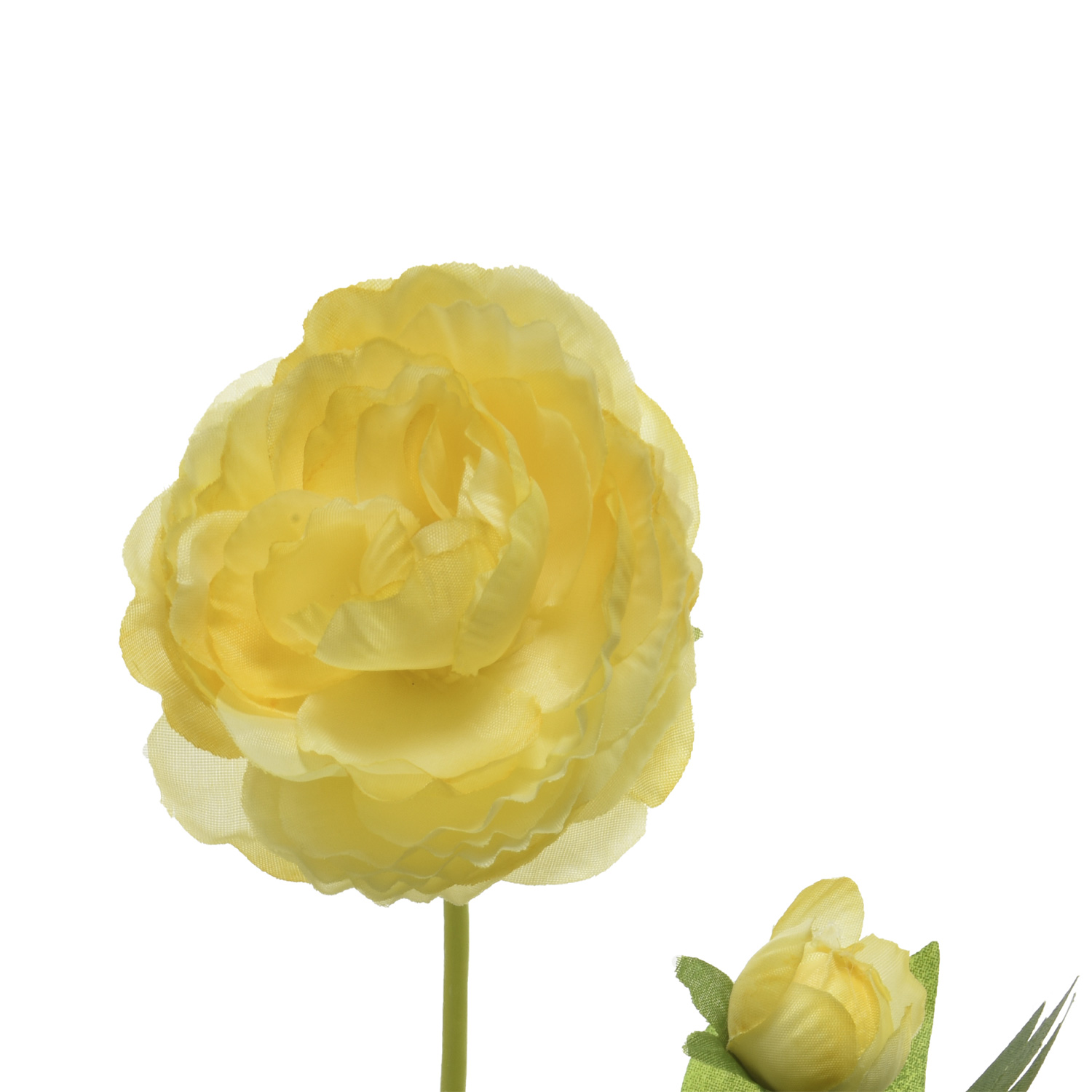 Ranunkel mit Blüte und Knospe am Stiel - Kunstblume - H: 57cm - gelb