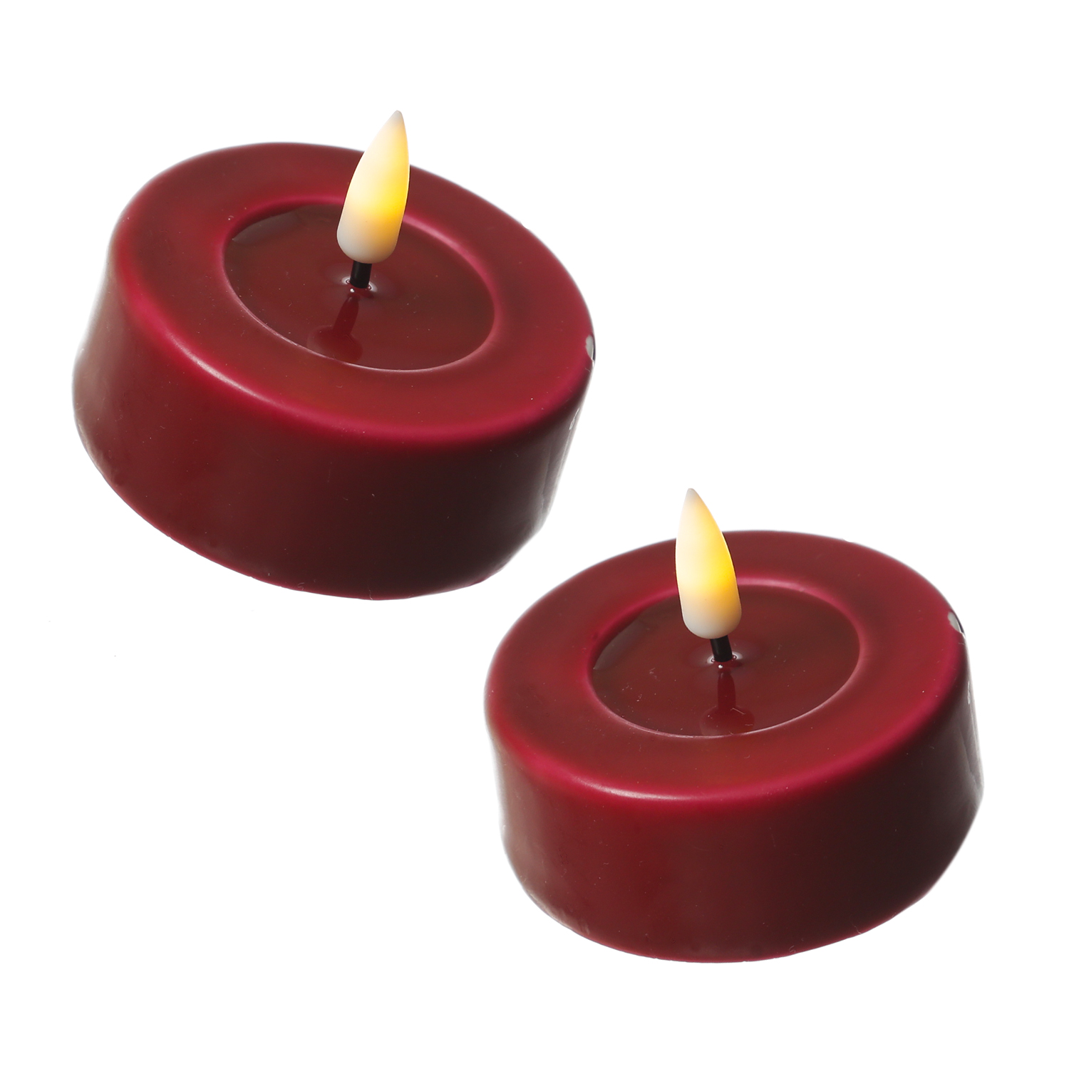 LED Teelichter MIA - realistische 3D Flamme - D: 6,1cm - Batteriebetrieb - bordeauxrot - 2 Stück