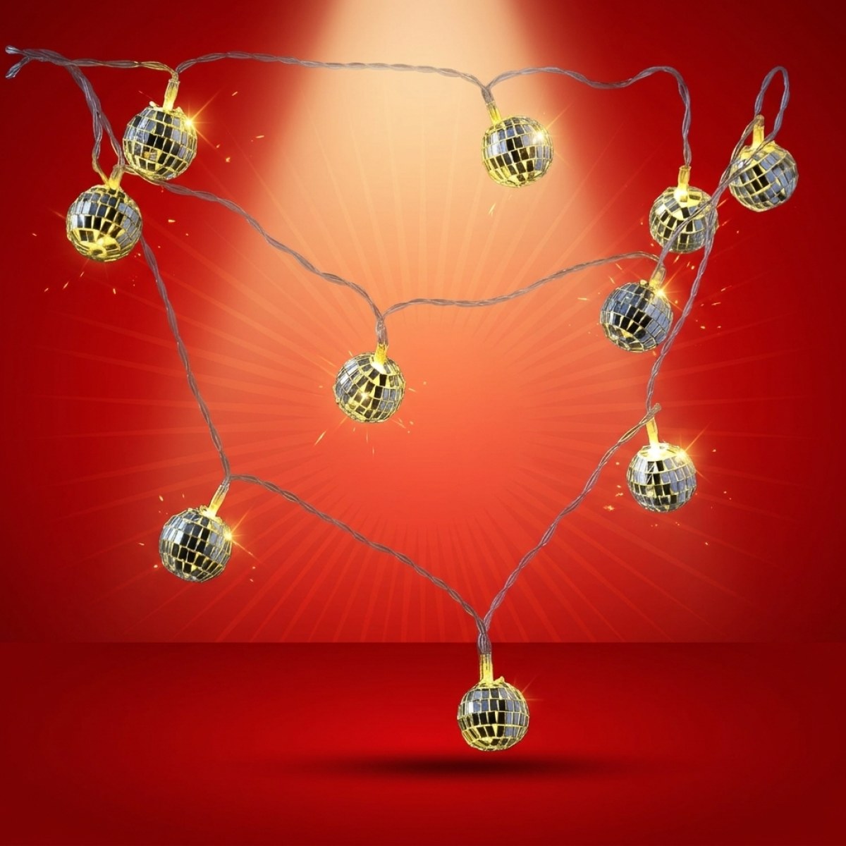 LED Discokugel Lichterkette - 10 kleine Spiegelkugel für Deine Party - L: 1,35m - Batteriebetrieb