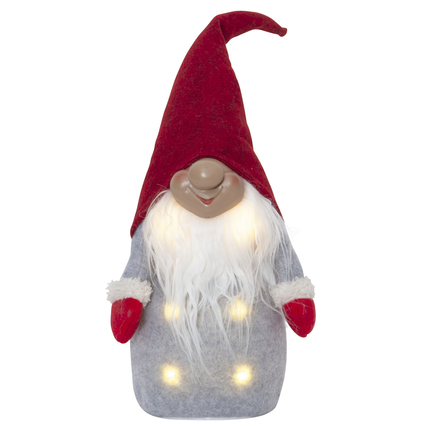 LED Stoff Wichtel mit Mütze - Weihnachtsmann - 6 warmweiße LED - H: 40cm - Batterie - rot