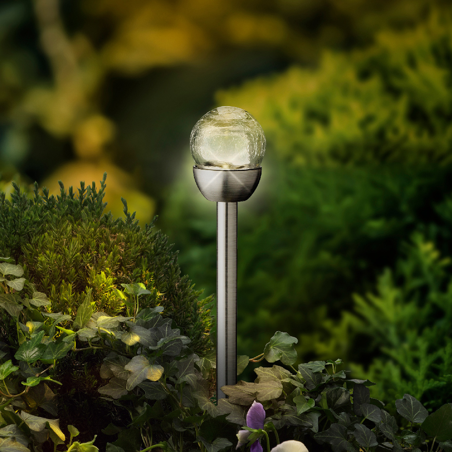 LED Solar Wegleuchte CRACKLE mit Erdspieß - Edelstahl - warmweiße LED - H: 24,5cm - silber - 6er Set
