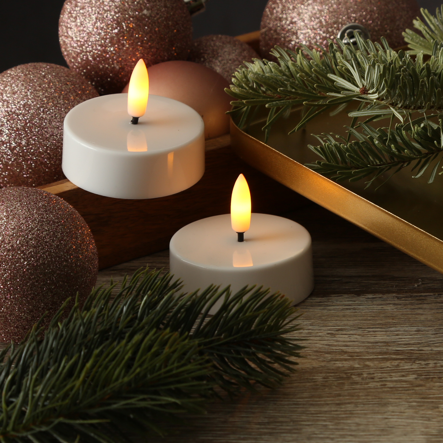 LED Maxi Teelichter - flackernde 3D Flamme - Kunststoff - D: 5,8cm - weiß - 2er Set