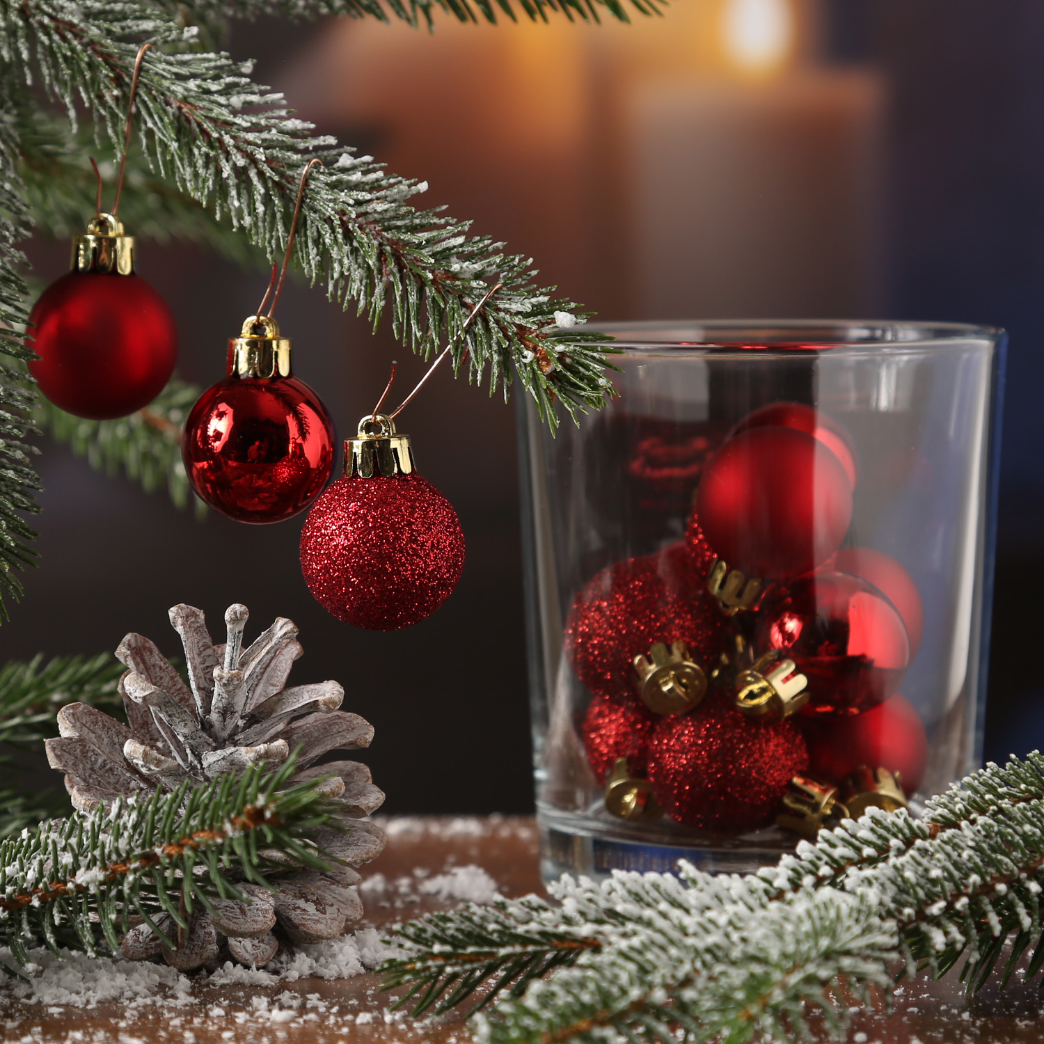 Christbaumkugel - Weihnachtsbaumkugel - bruchfest - D:3cm - glänzend matt glitzernd - rot - 14er Set