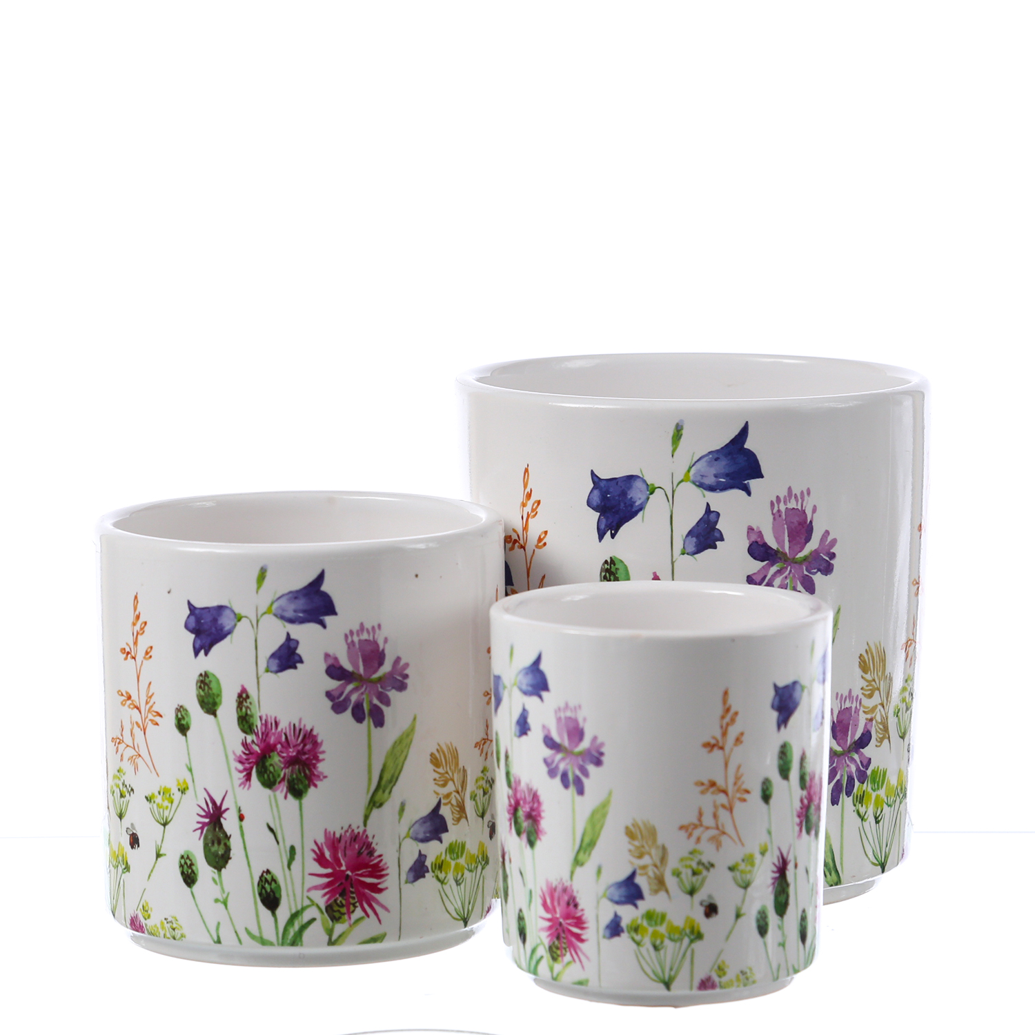 Blumentöpfe mit Wildblumen Motiv - Übertöpfe - 3 verschiedene Größen - bunt - 3er Set