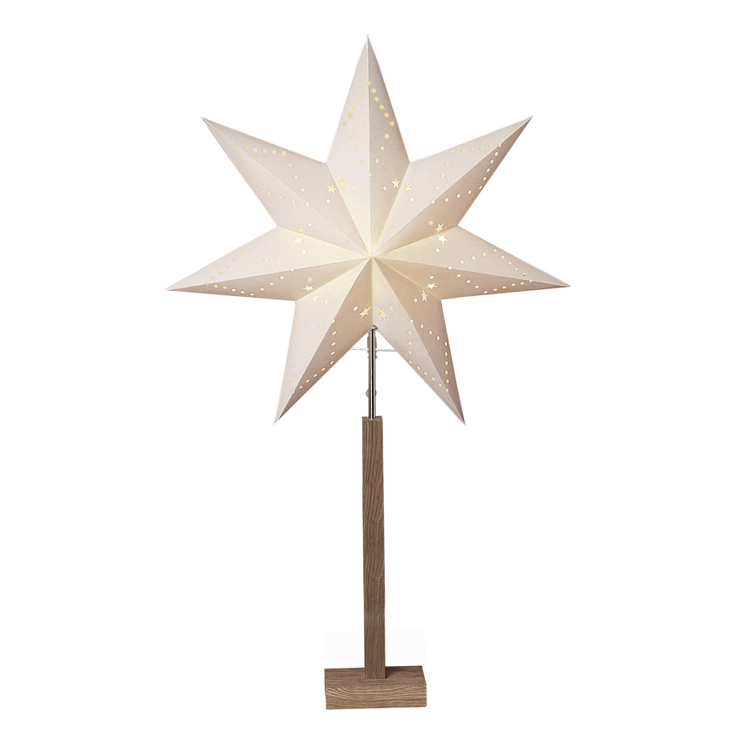 Papierstern "Karo" - stehend - 7-zackig - D: 60cm, H: 100cm - E14 Fassung - weiß