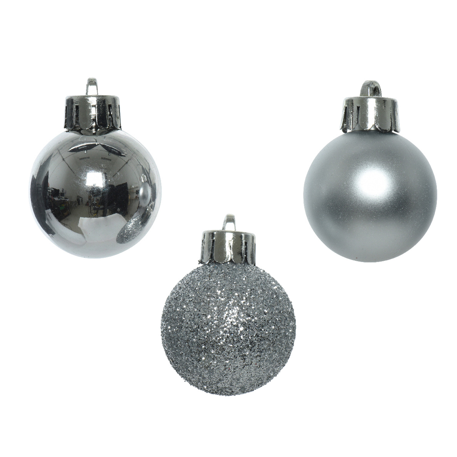 Christbaumkugel - Weihnachtskugel - bruchfest - D: 3cm - glänzend matt glitzernd - silber - 14er Set
