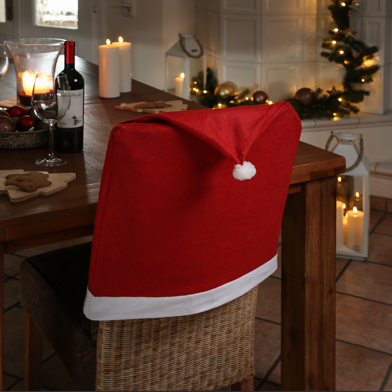 Stuhlhussen 2er Set  SANTA - Stuhlbezug als Weihnachtsmütze - Filz - L: 50cm - H: 60cm - rot