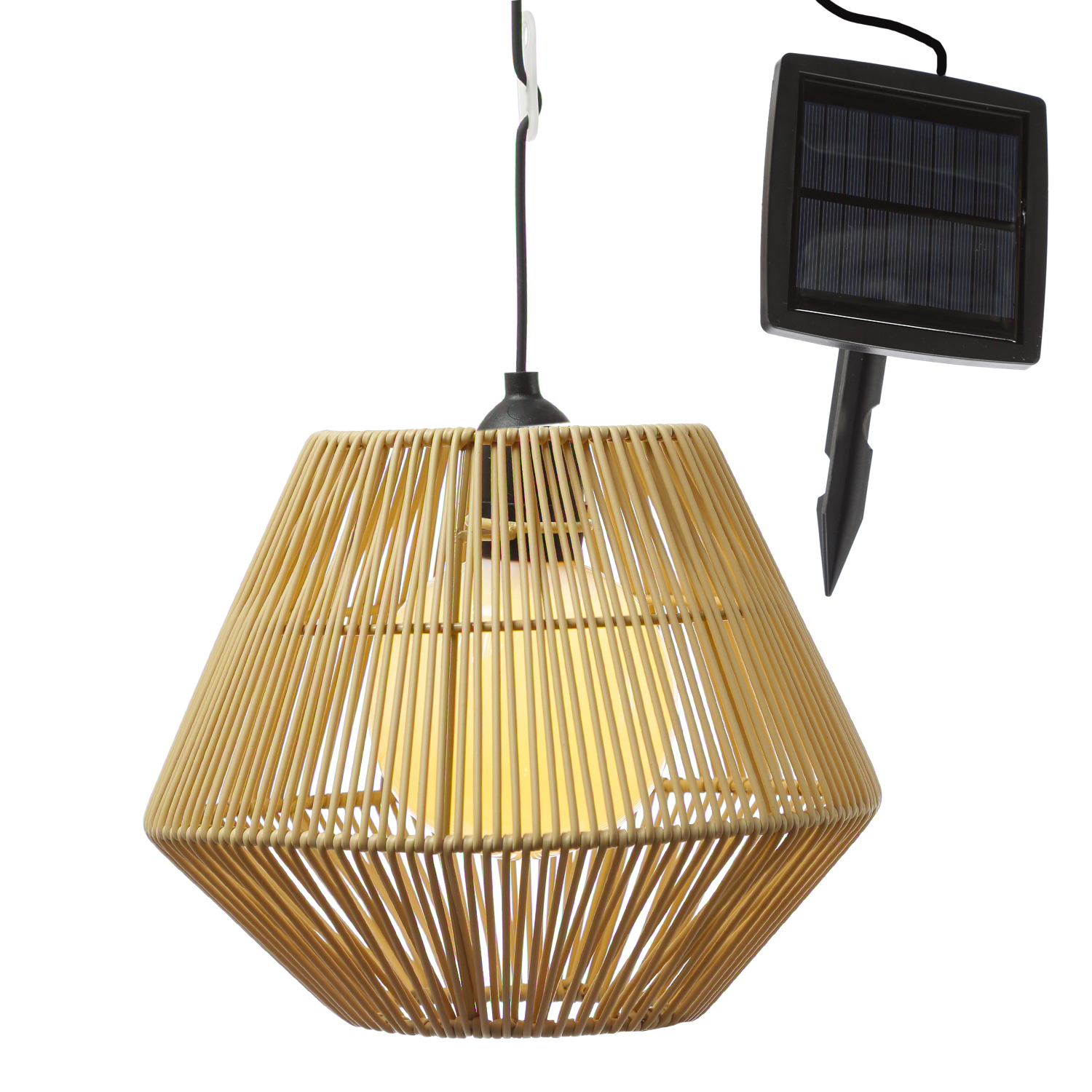LED Solar Haengeleuchte - Korboptik - warmweisse LED - D- 22-5cm - Lichtsensor - natur