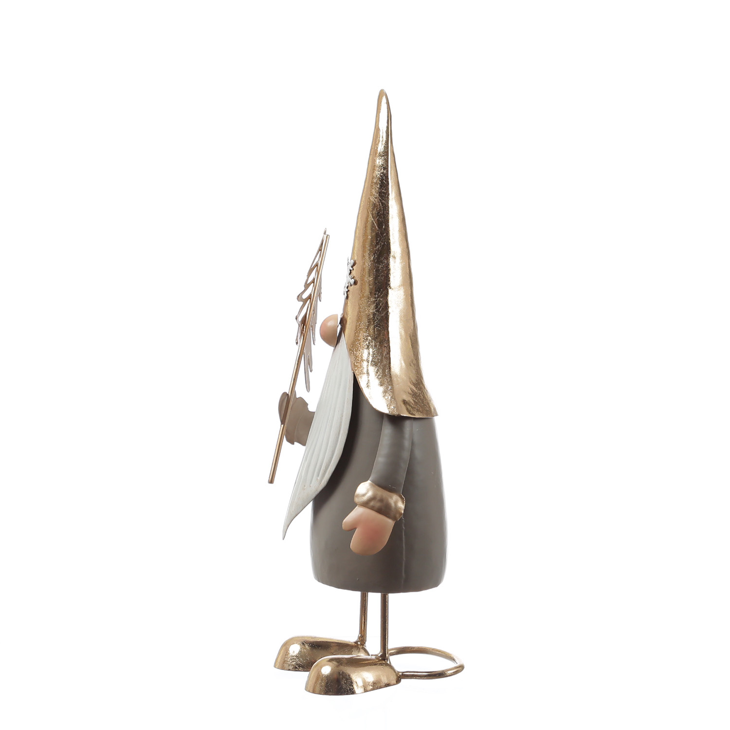 Weihnachtswichtel NILS mit Baum - Dekofigur aus Metall - H: 35cm - gold, grau