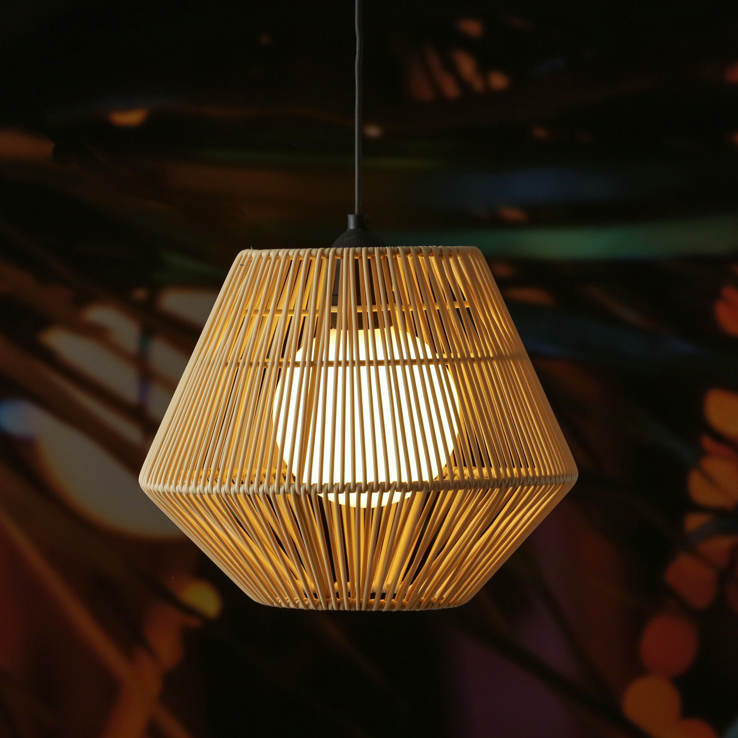 LED Solar Haengeleuchte - Korboptik - warmweisse LED - D- 22-5cm - Lichtsensor - natur
