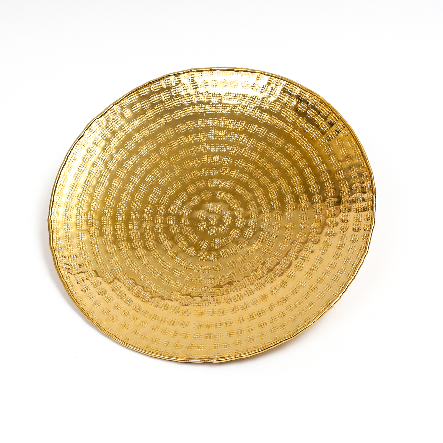 Tablett - Dekotablett - rund - Aluminium - gehämmert - D: 28,5cm - gold