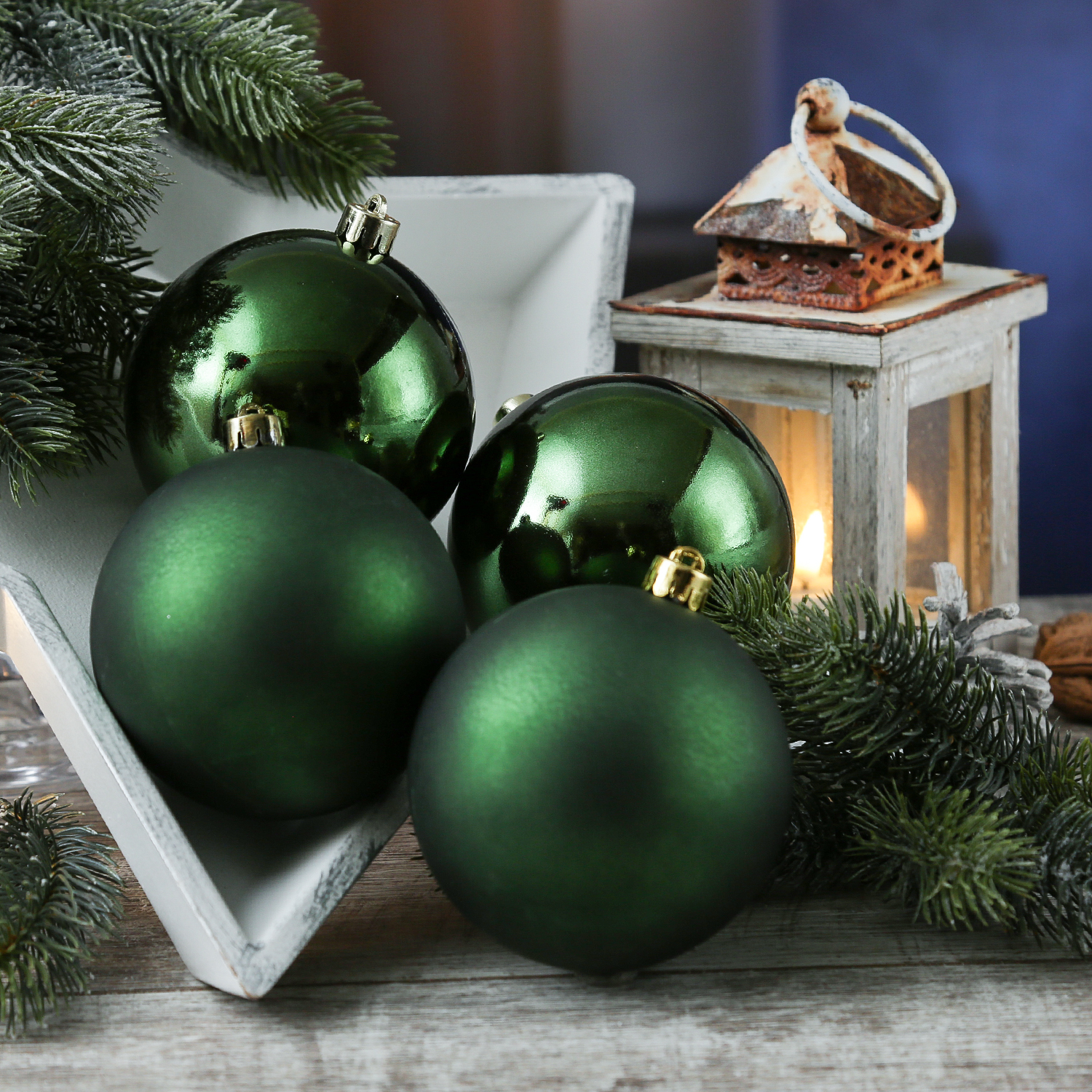 Christbaumkugel - Weihnachtsbaumkugel - bruchfest - D: 10cm - glänzend, matt - grün - 4er Set