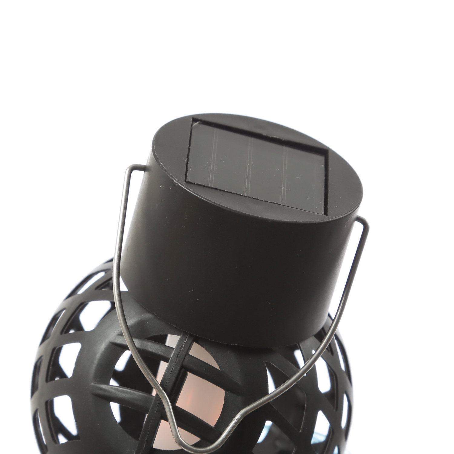 LED Solar Hängeleuchte Feuerball - Kugelleuchte mit Flammeneffekt - H: 9cm - Sensor - schwarz