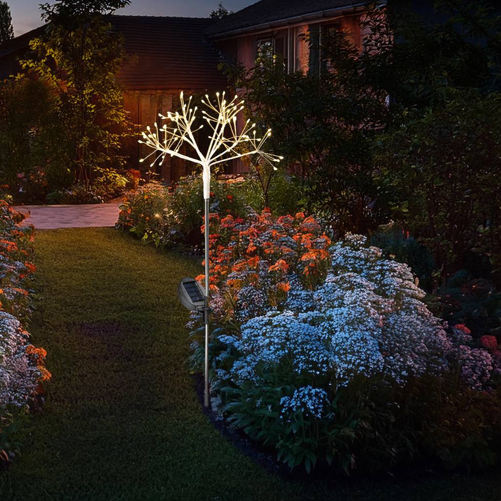 LED Solarstab Feuerwerk - Gartendeko - 80 warmweisse LED - H- 80cm - Lichtsensor - 8 Modi - weiss