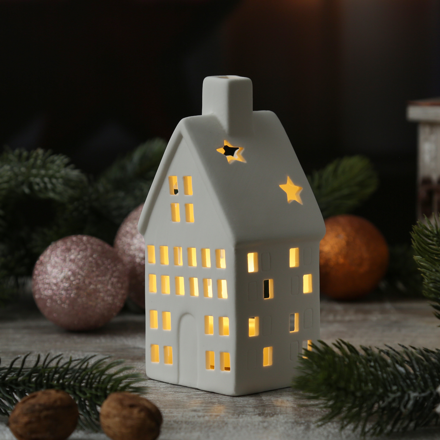 Teelichthalter Haus - Teelichthaus - Porzellan - H: 16,5cm - weiß